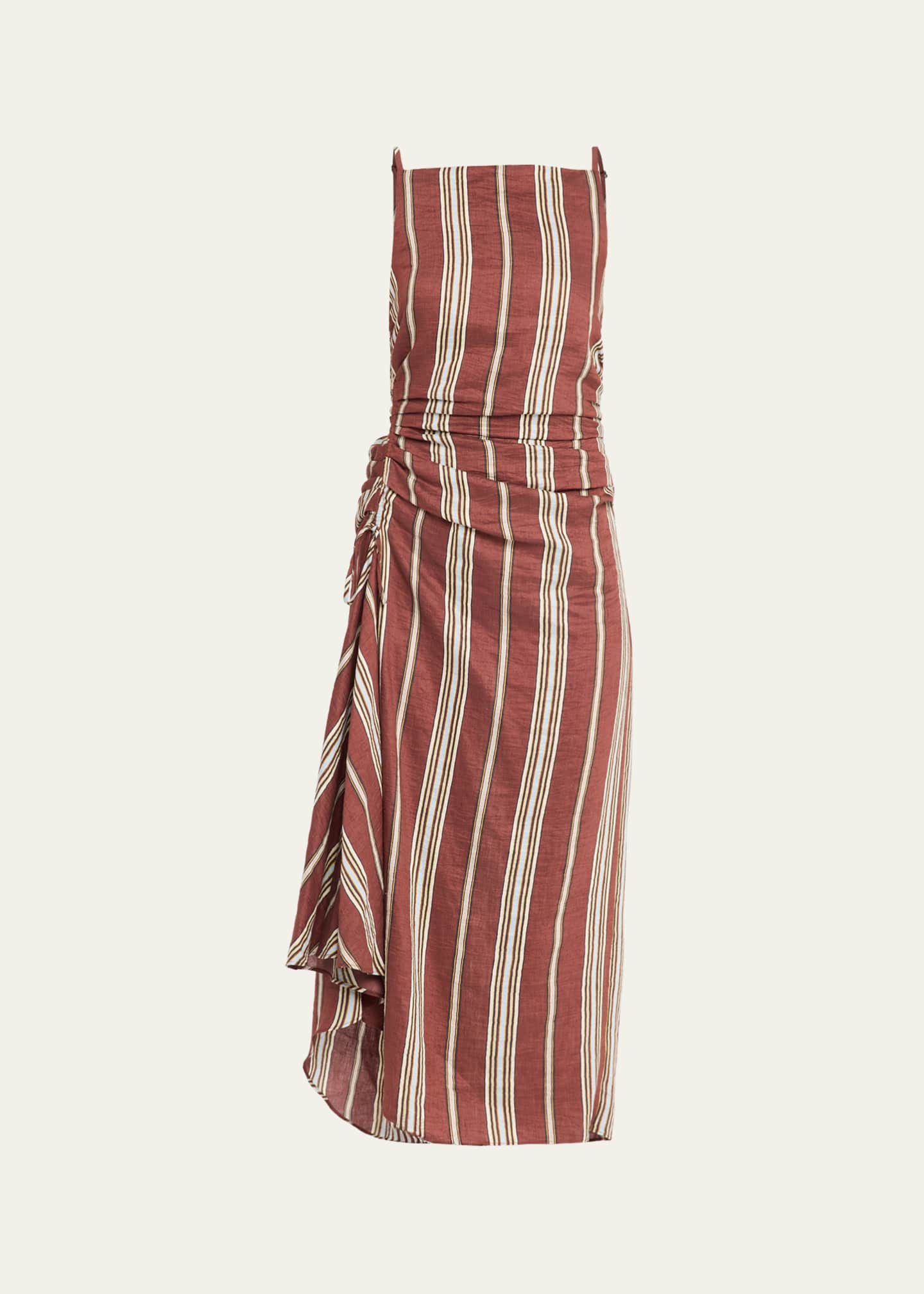 A.L.C. Naomi Draped Stripe Linen Midi Dress, Brunette Multi, Women's, 0, Casual & Work Dresses Day Dresses Sundresses