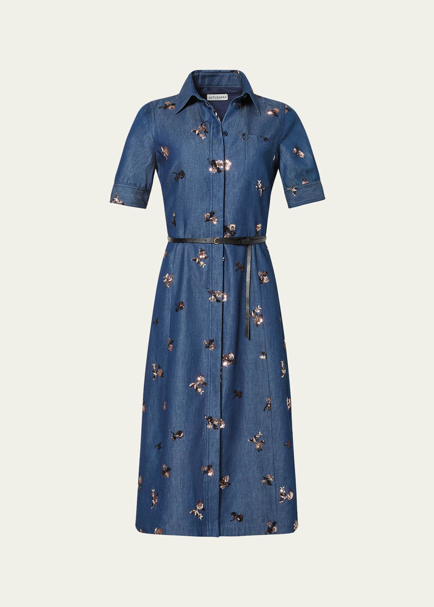 floral dress with denim shirt Honey Bloom Embroidered Dress - Women's Size M, Washed Denim