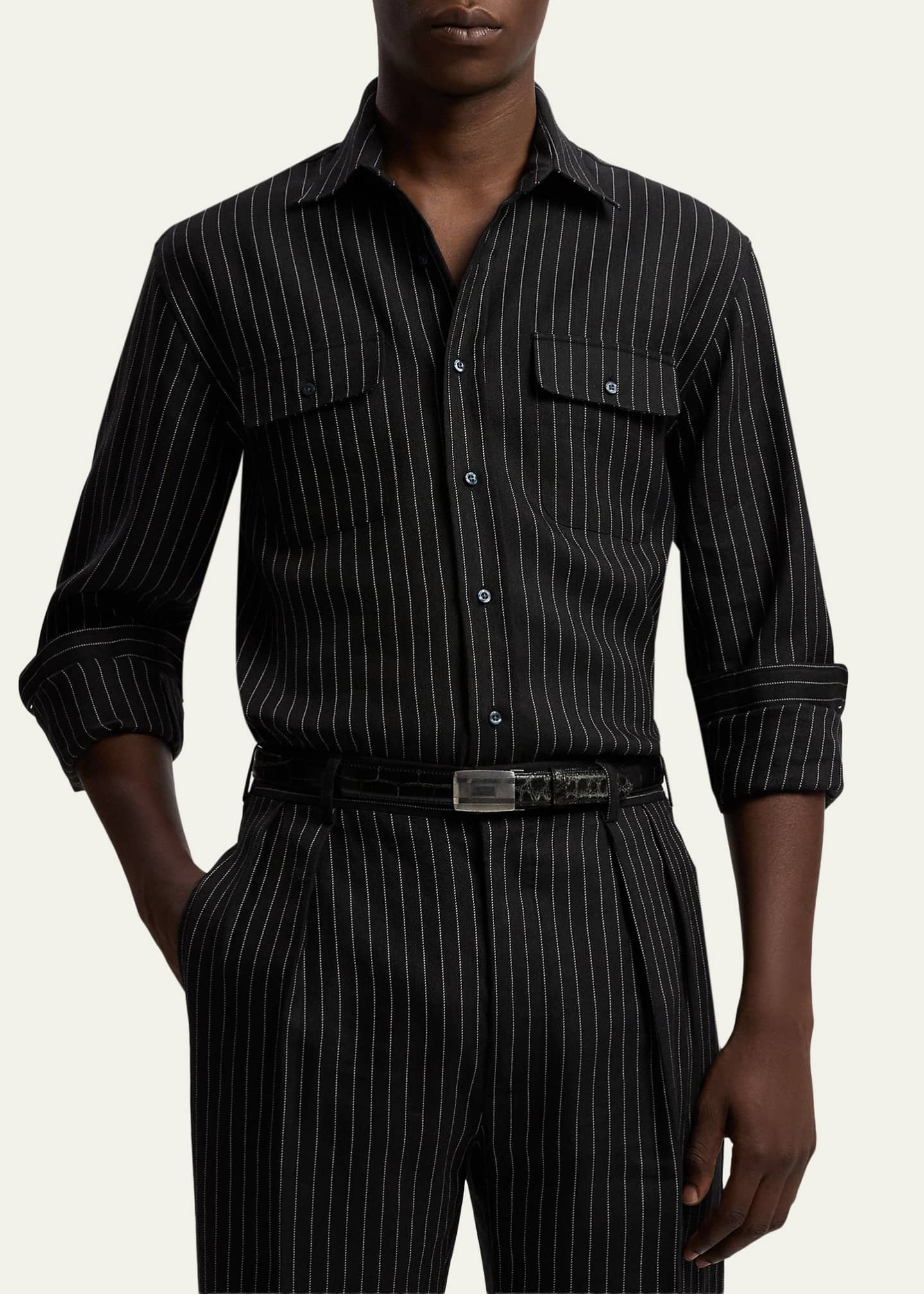 Ralph Lauren Purple Label Men's Pinstripe Wool/Linen Sport Shirt