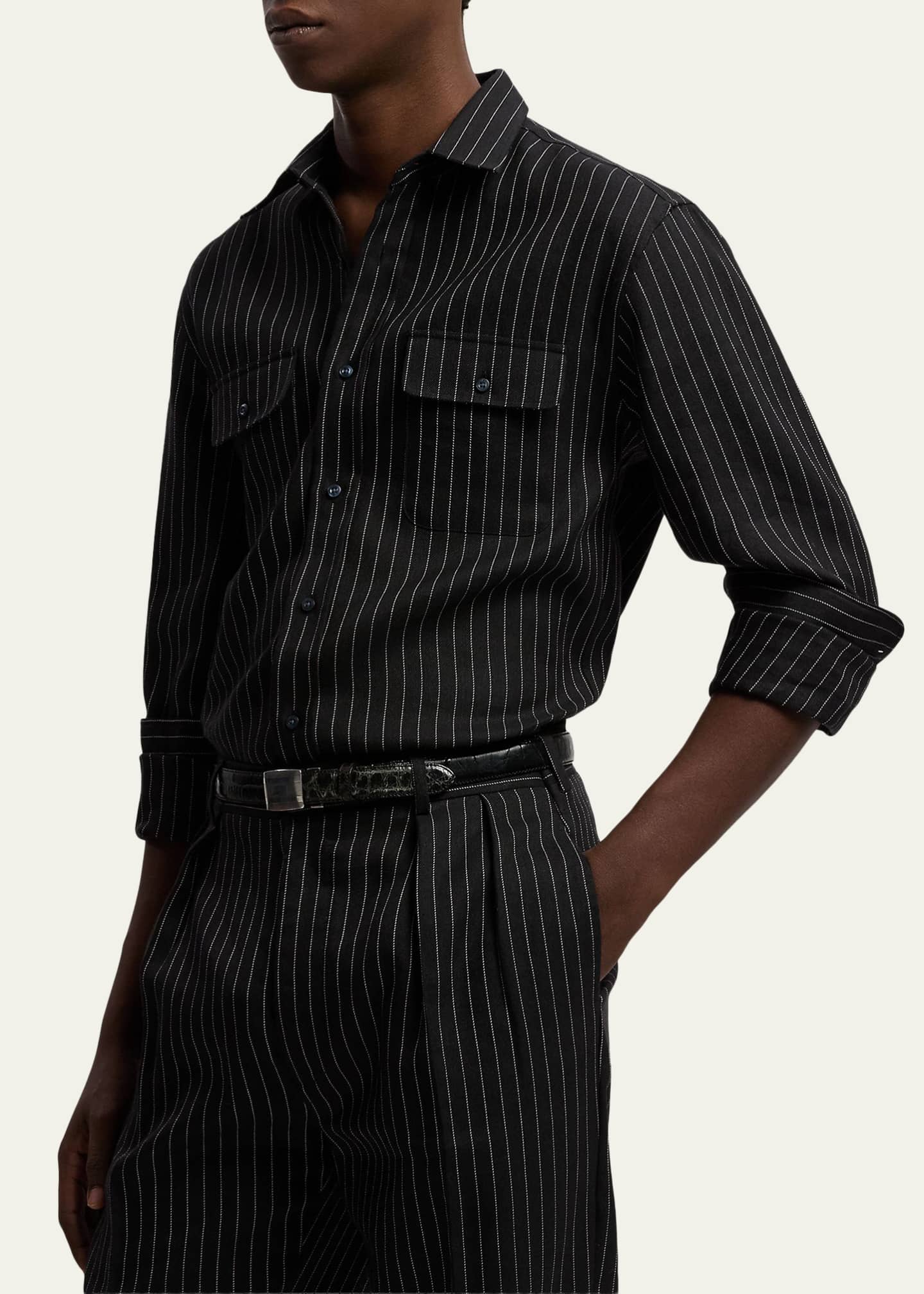 Ralph Lauren Purple Label Men's Pinstripe Wool/Linen Sport Shirt