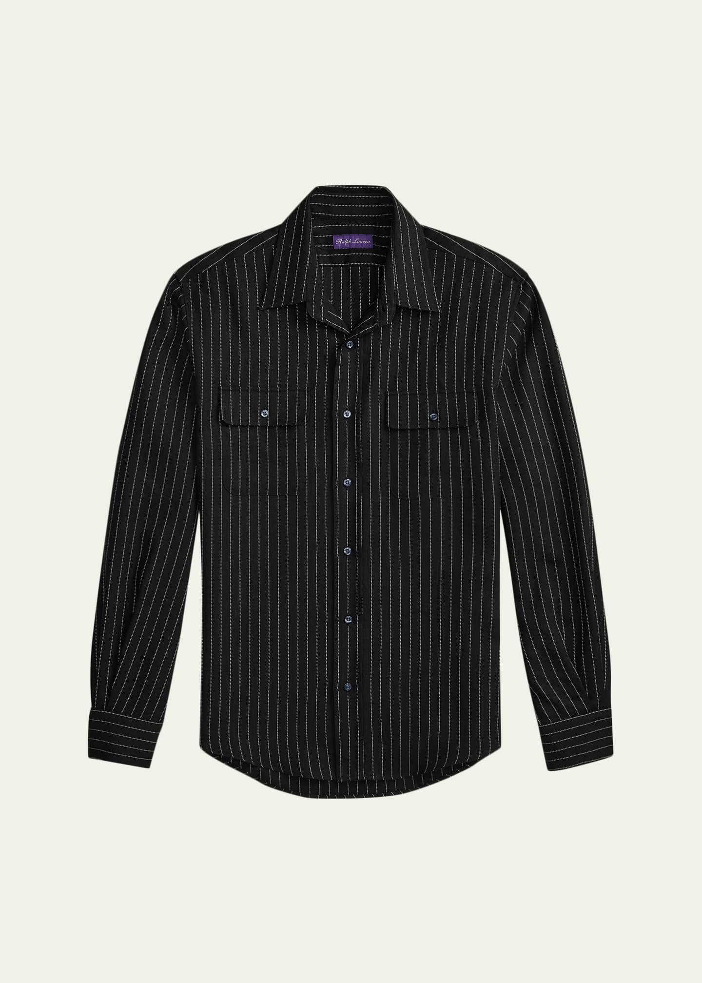 Ralph Lauren パープルレーベル　リネン　ストライプシャツ Ralph Lauren Purple Label Men's Pinstripe Wool/Linen Sport Shirt