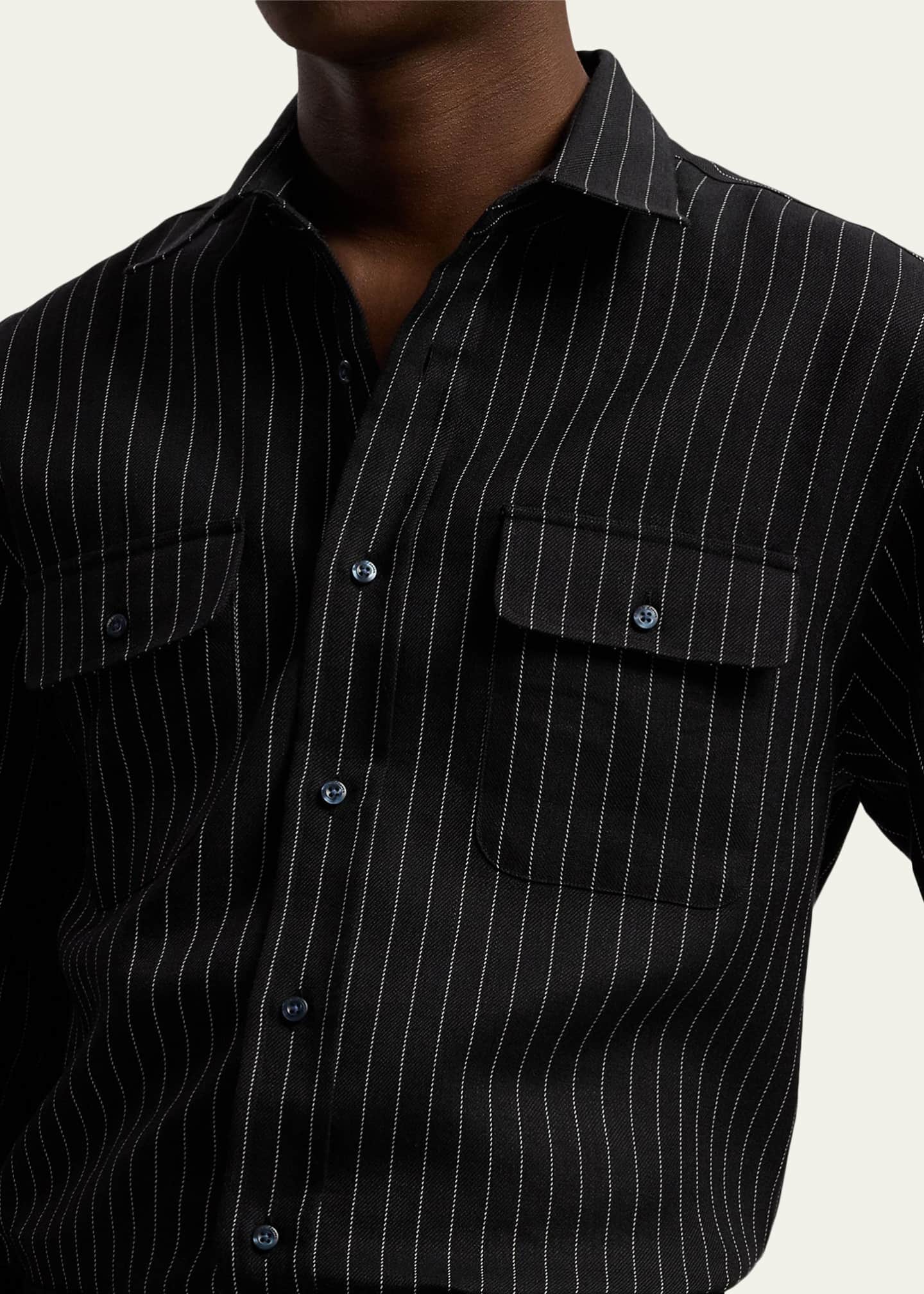Ralph Lauren Purple Label Men's Pinstripe Wool/Linen Sport Shirt