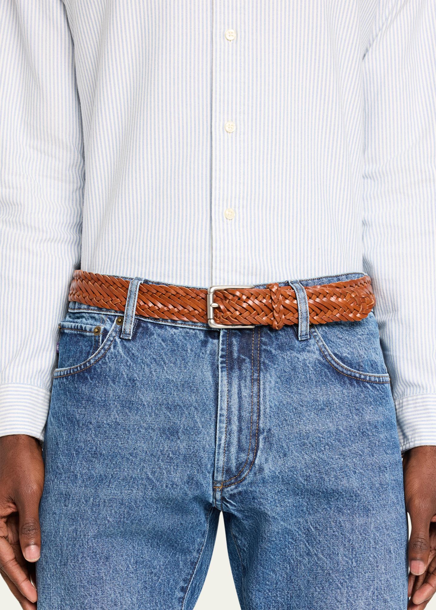 Ralph Lauren Purple Label Men's Braided Vachetta Leather Belt
