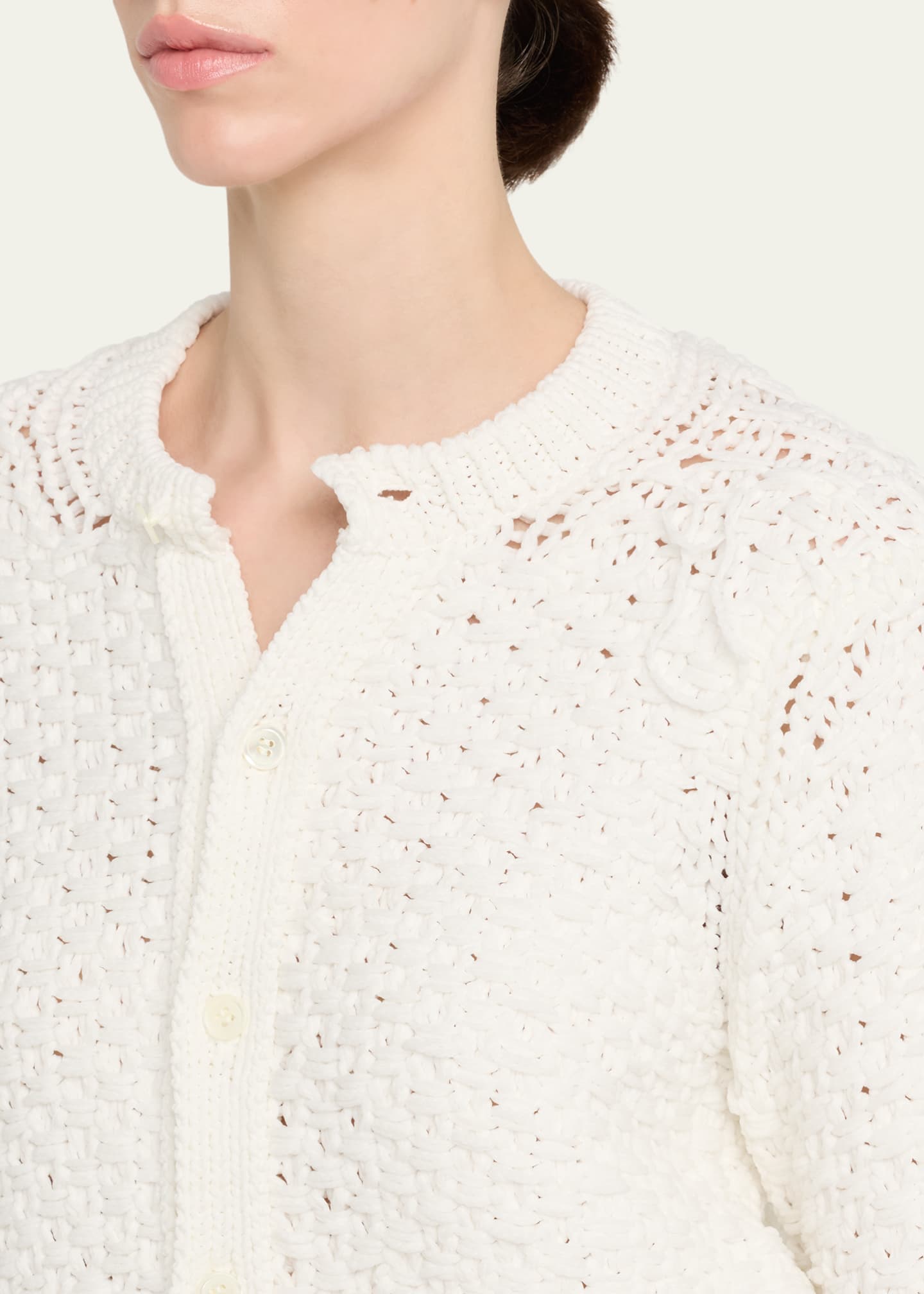 Comme des Garcons Open-Knit Crochet Crewneck Cardigan - Bergdorf