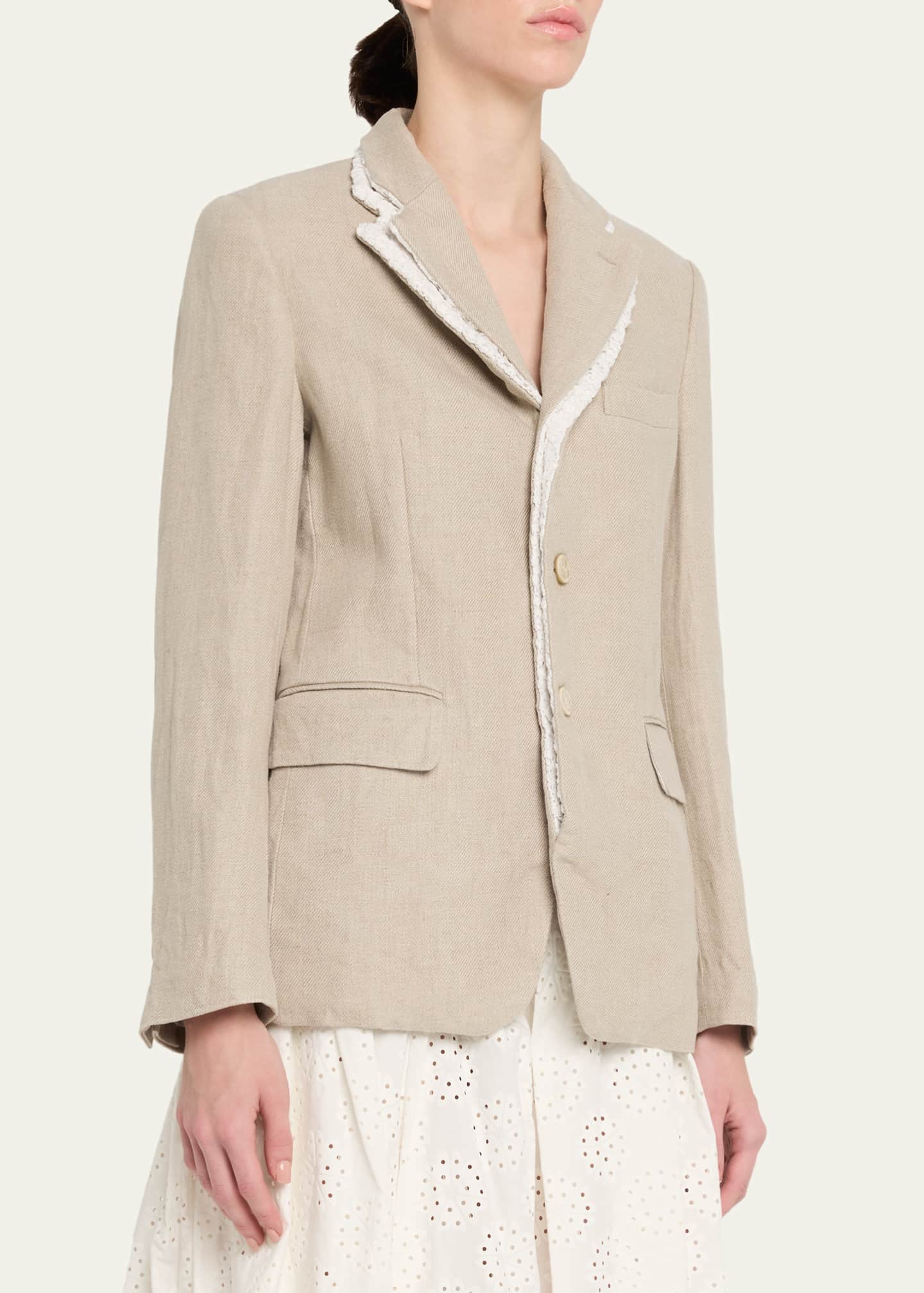 Comme des Garcons Linen-Blend Crochet-Trim Blazer - Bergdorf Goodman