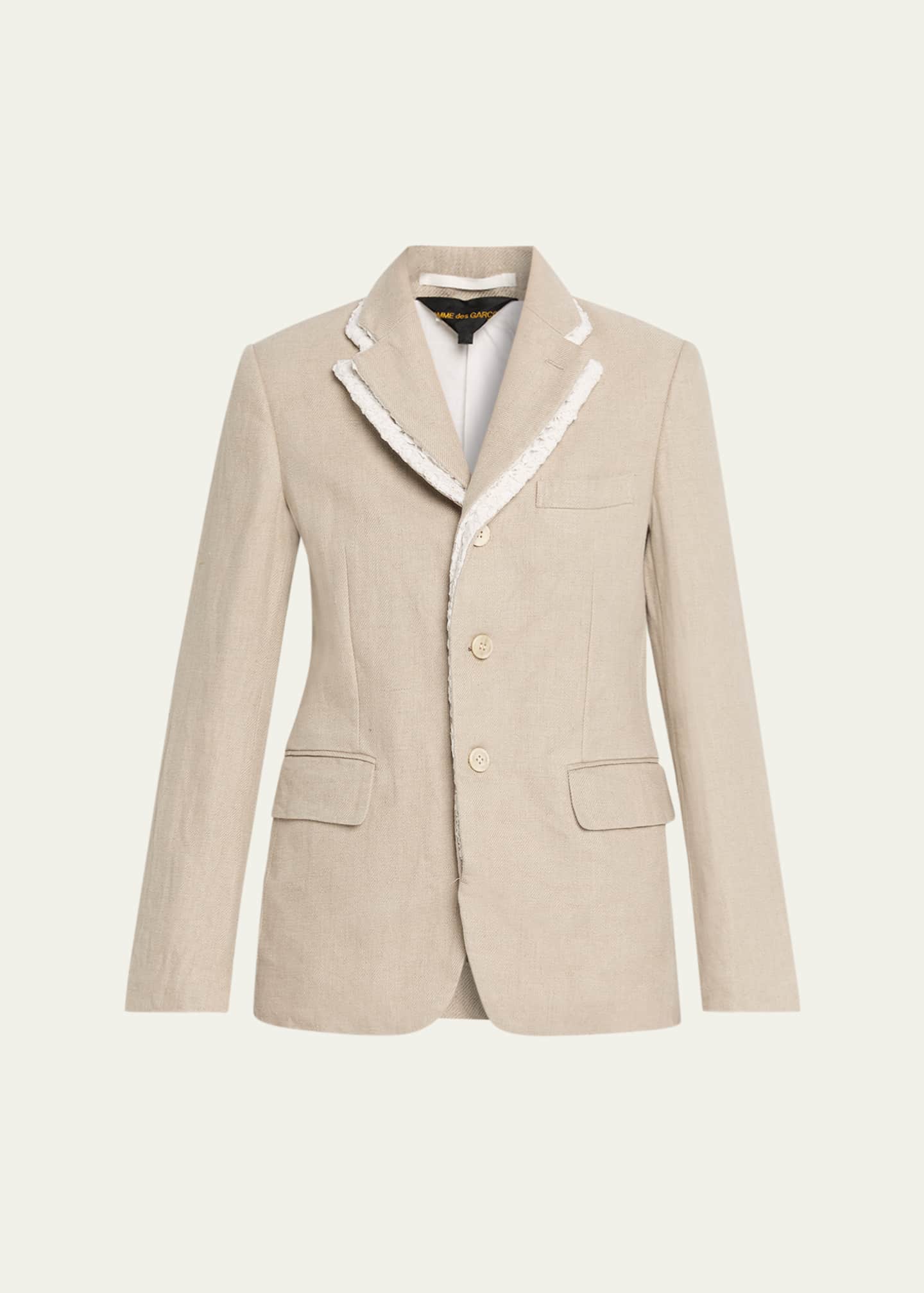 Comme des Garcons Linen-Blend Crochet-Trim Blazer - Bergdorf Goodman