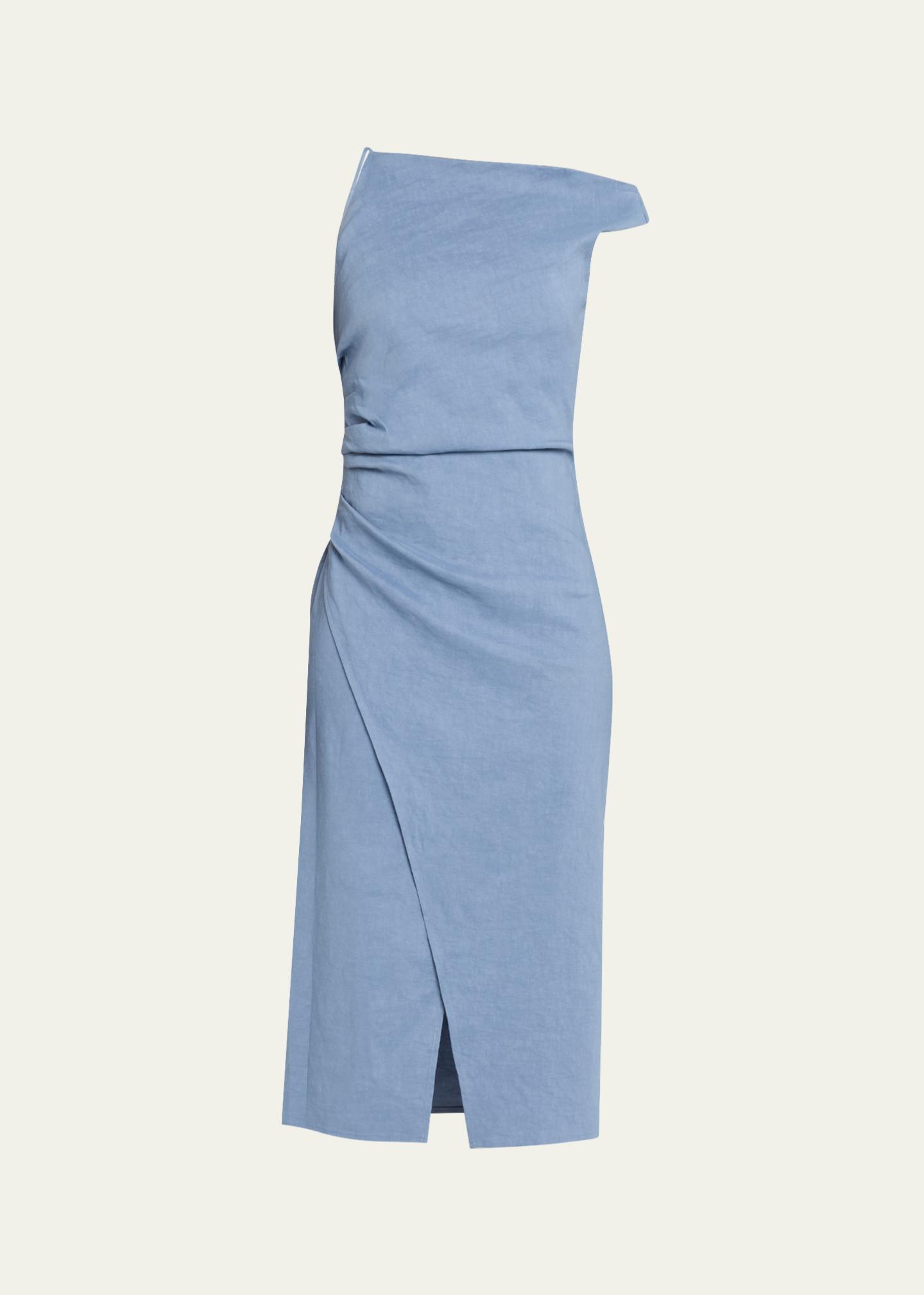 A.L.C. Lyra Draped Linen-Blend Midi Dress - Bergdorf Goodman