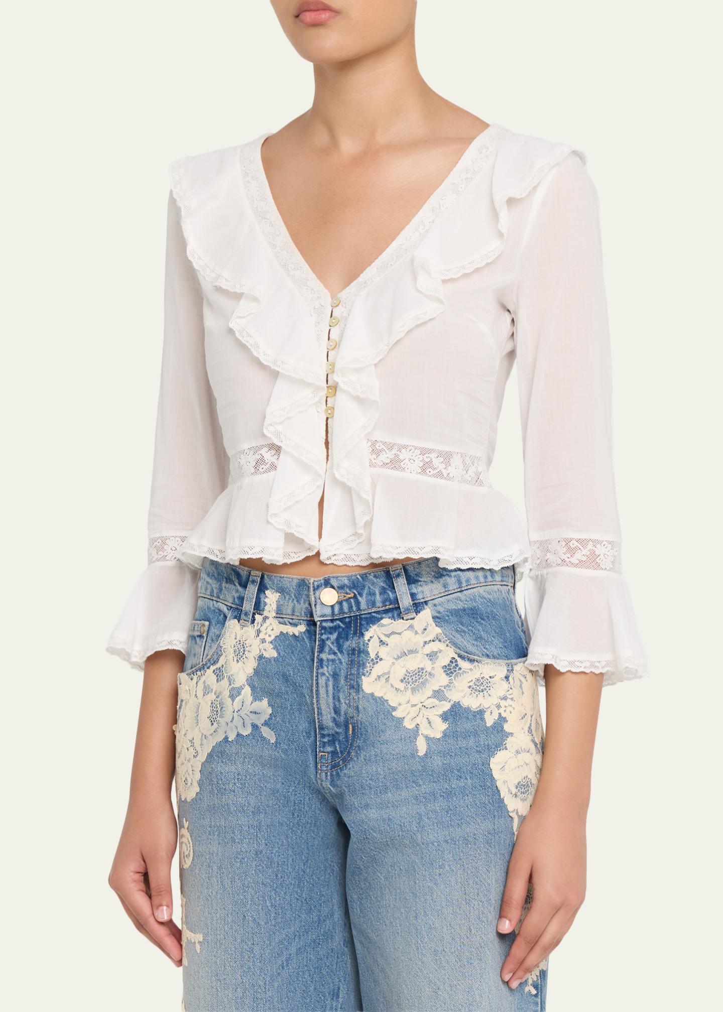 LoveShackFancy Olenna Cotton Victorian Ruffle Top - Bergdorf Goodman