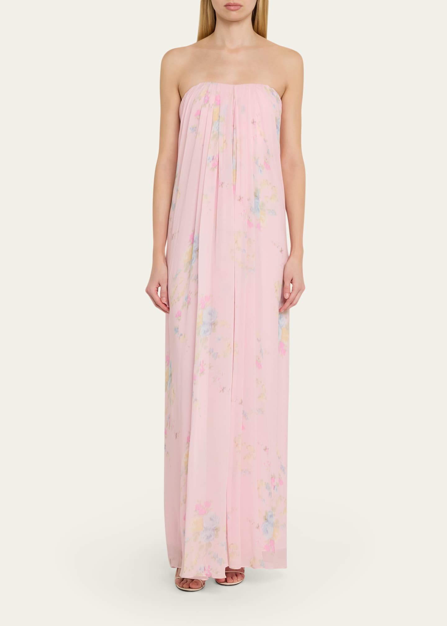 LoveShackFancy Emara Strapless Floral Chiffon Gown - Bergdorf Goodman