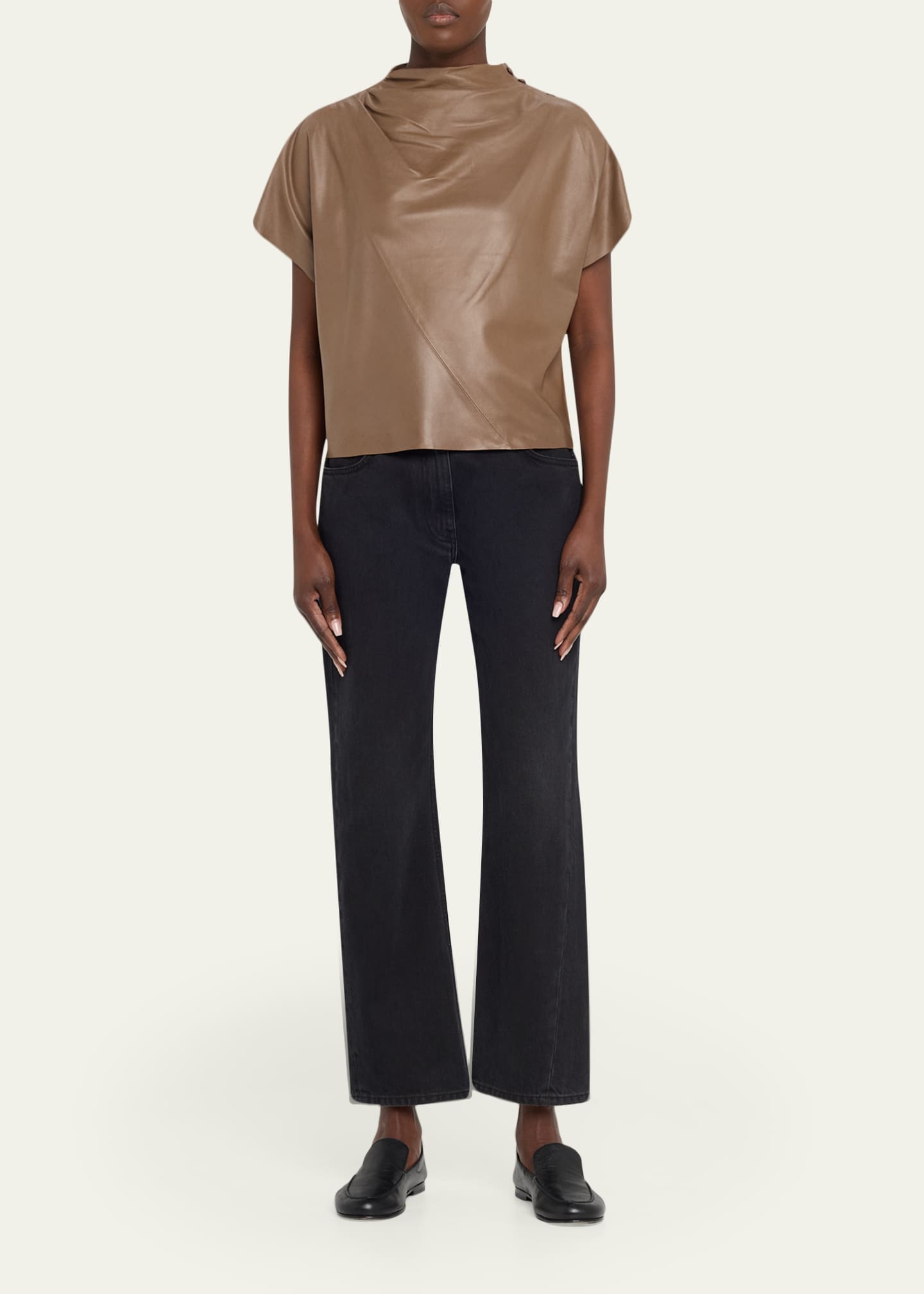 オビバディさん専用RUFFLOG FRONT POCKET MOCK NECK TWP Leather Mock-Neck Tee - Bergdorf Goodman