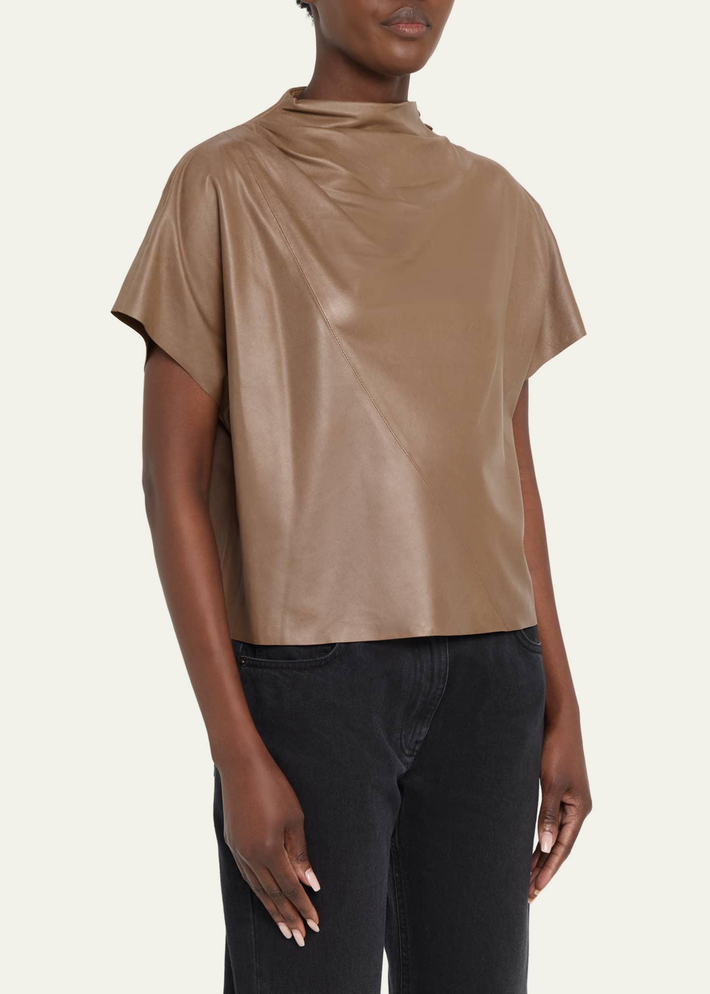 TWP Leather Mock-Neck Tee - Bergdorf Goodman