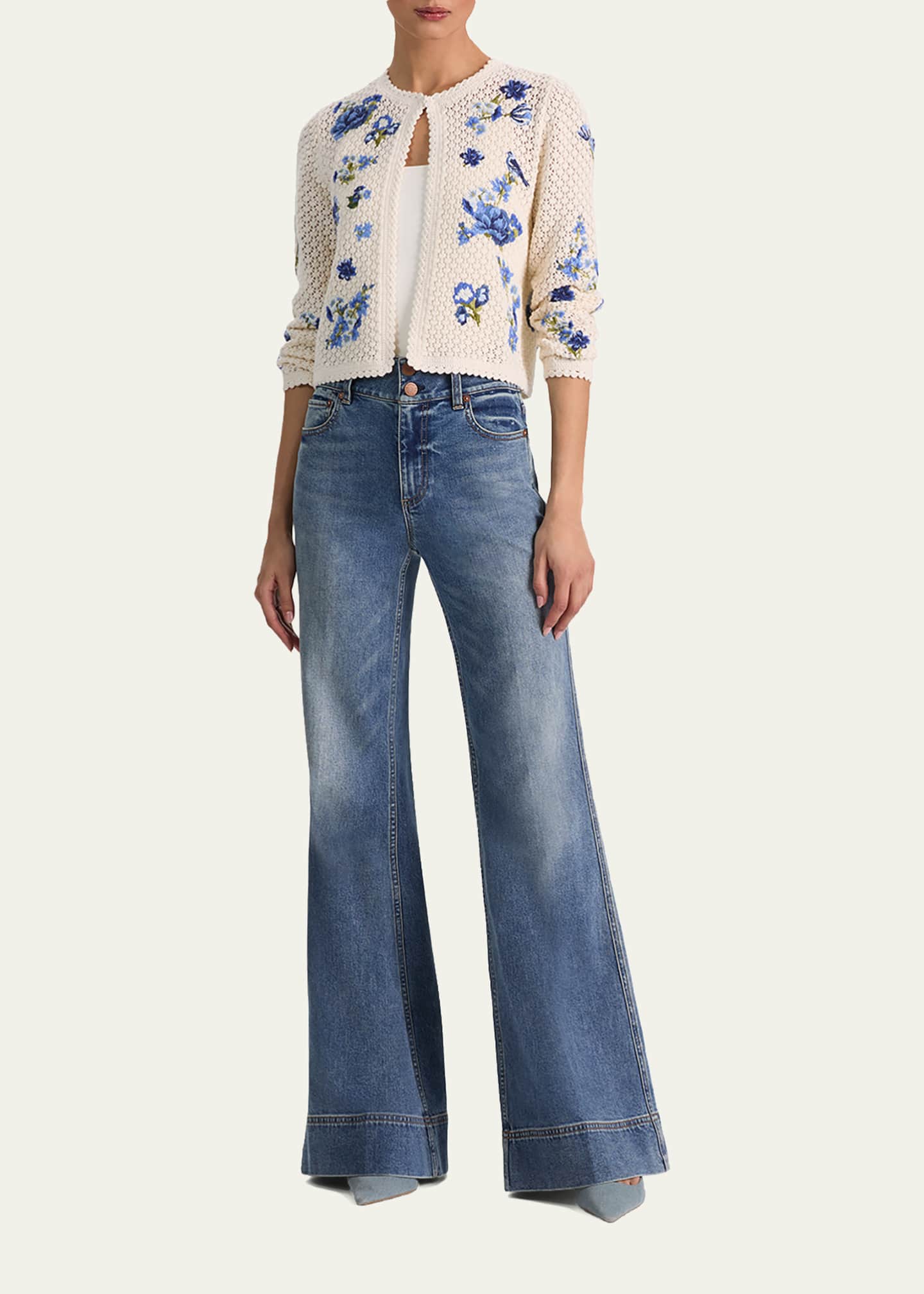 ALICE + OLIVIA Anderson Floral Embroidered Crochet Cardigan