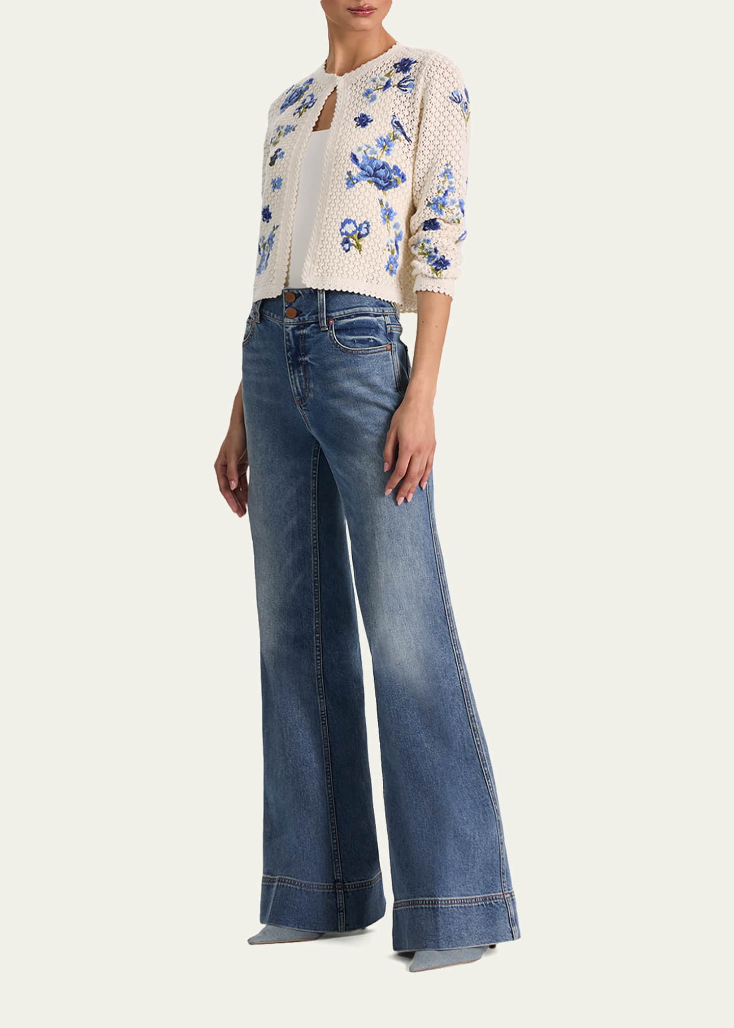 ALICE + OLIVIA Anderson Floral Embroidered Crochet Cardigan