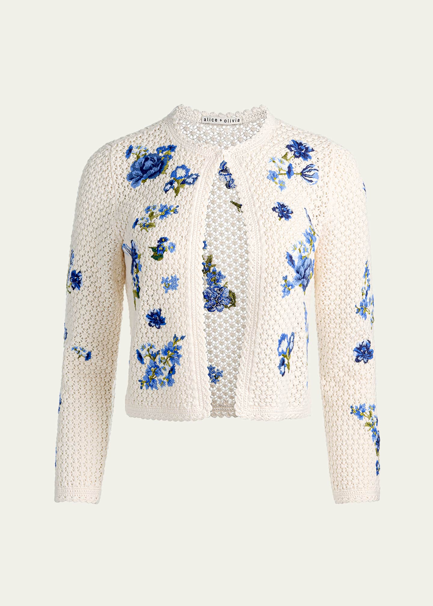 ALICE + OLIVIA Anderson Floral Embroidered Crochet Cardigan