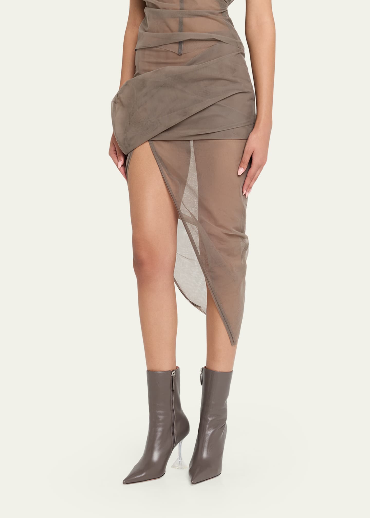 Rick Owens Asymmetric Draped Sheer Tulle Midi Skirt - Bergdorf Goodman