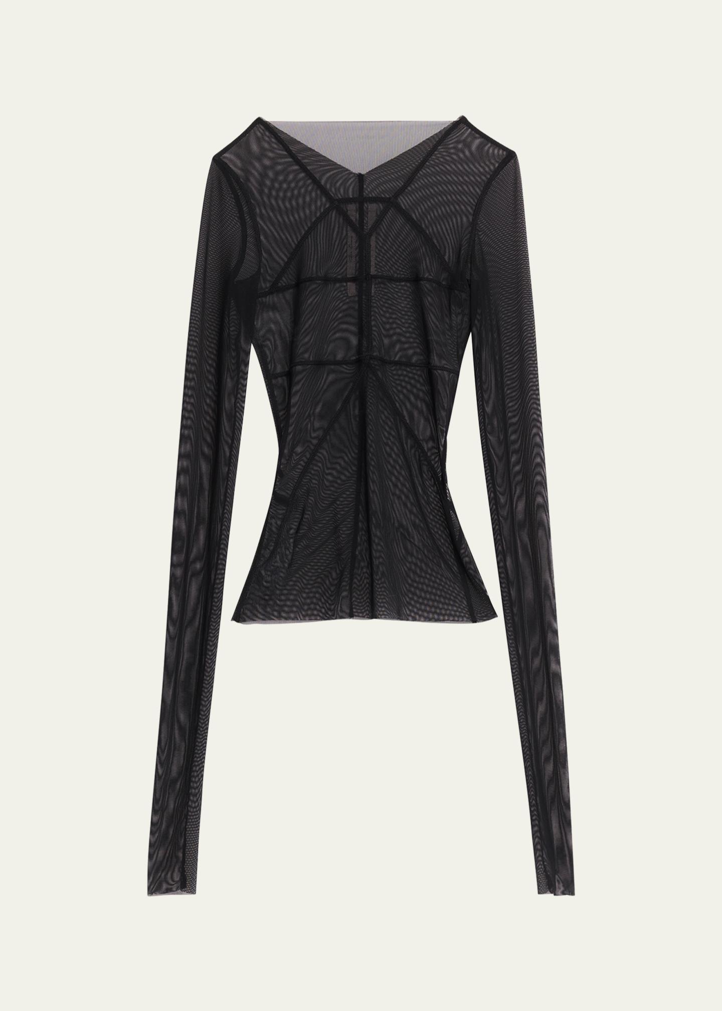 トップス 08SS rick owens long-sleeve top Rick Owens Temple Seamed Mesh Long-Sleeve Top - Bergdorf Goodman