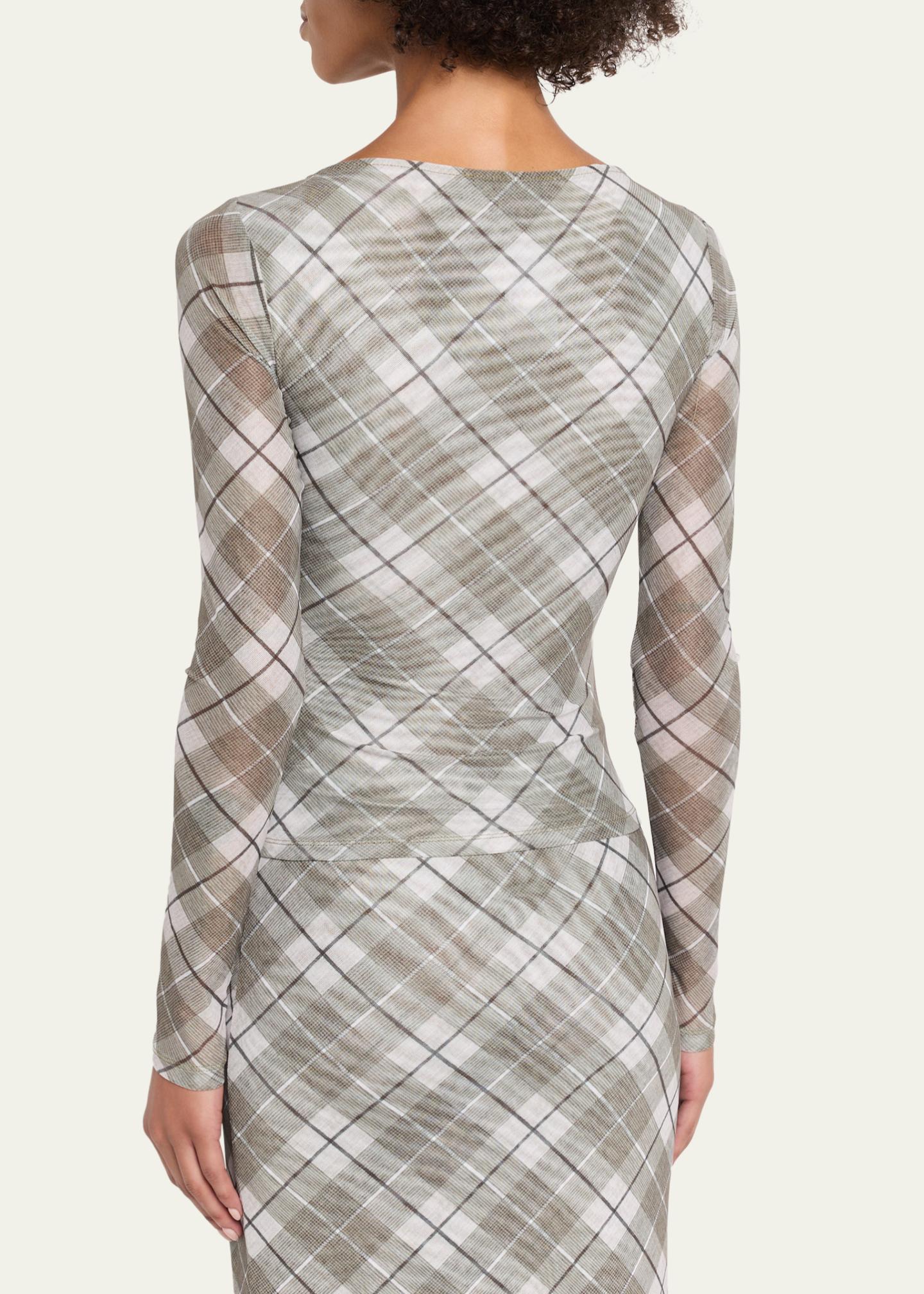 Ronny Kobo Flume Plaid-Print Mesh Top - Bergdorf Goodman