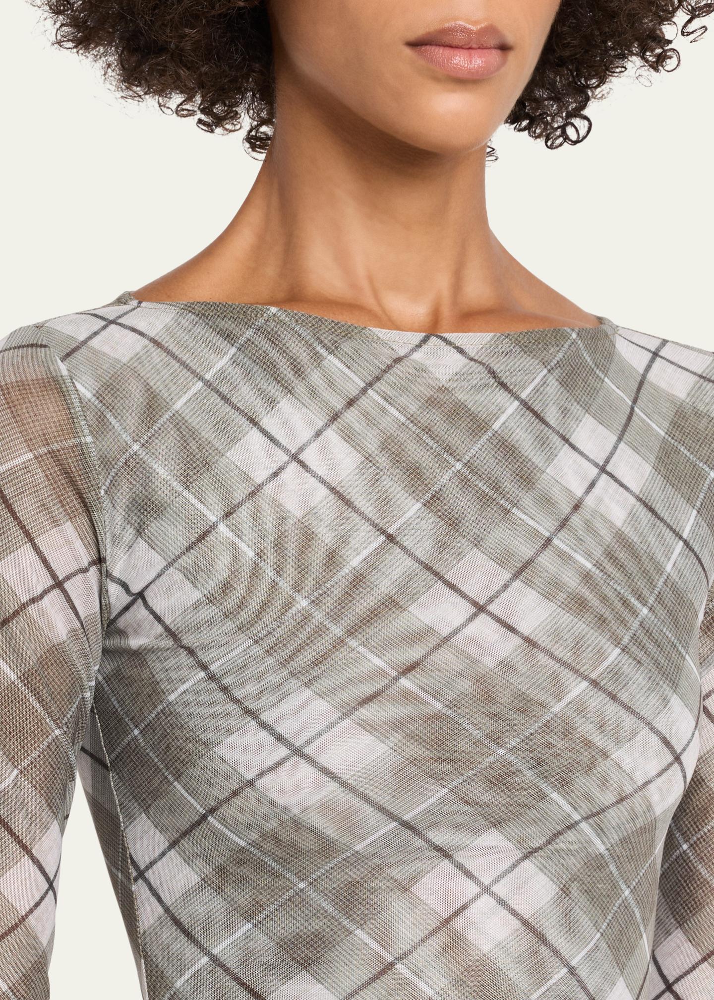 Ronny Kobo Flume Plaid-Print Mesh Top - Bergdorf Goodman