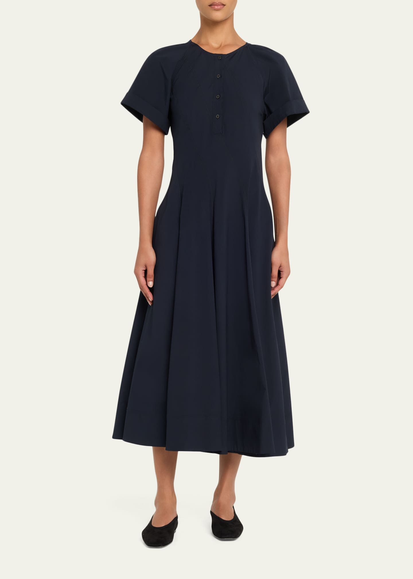 basic cotton dress Sapphire Round Neck Waist Cotton Dress, Blue / L