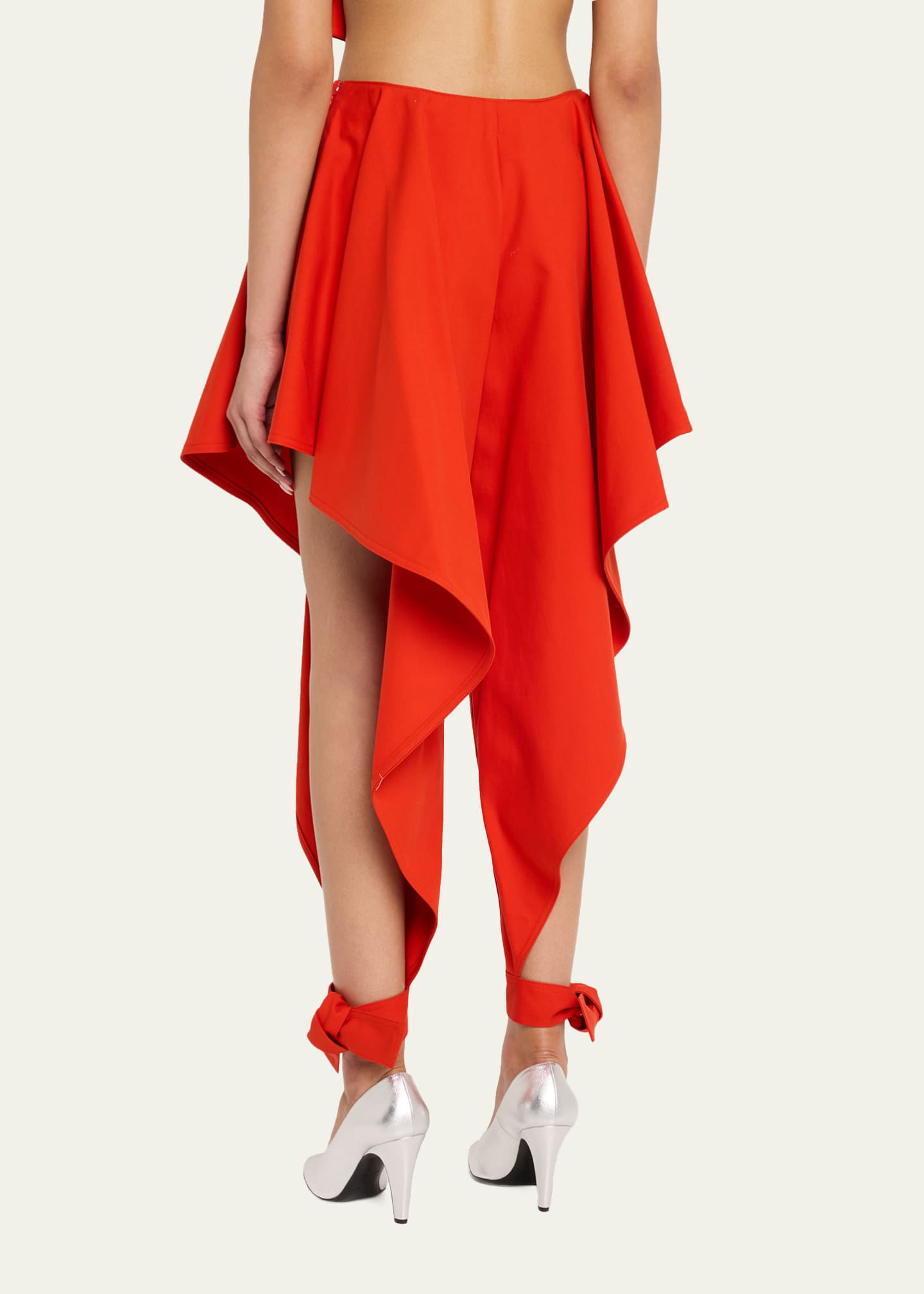 ALAIA 赤 アシンメトリーフレアスカート コットン　XS ALAIA Cotton Gabardine Ruffle Paneled Ankle-Tie Pants - Bergdorf