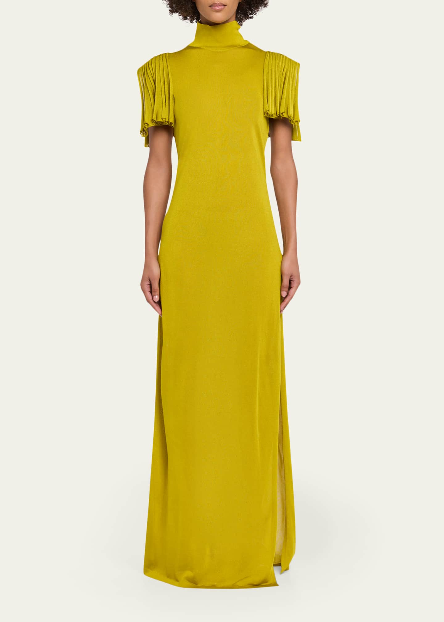 turtleneck long dress with slits Turtle Neck Maxi Rib Dress With Side Slit In Grey