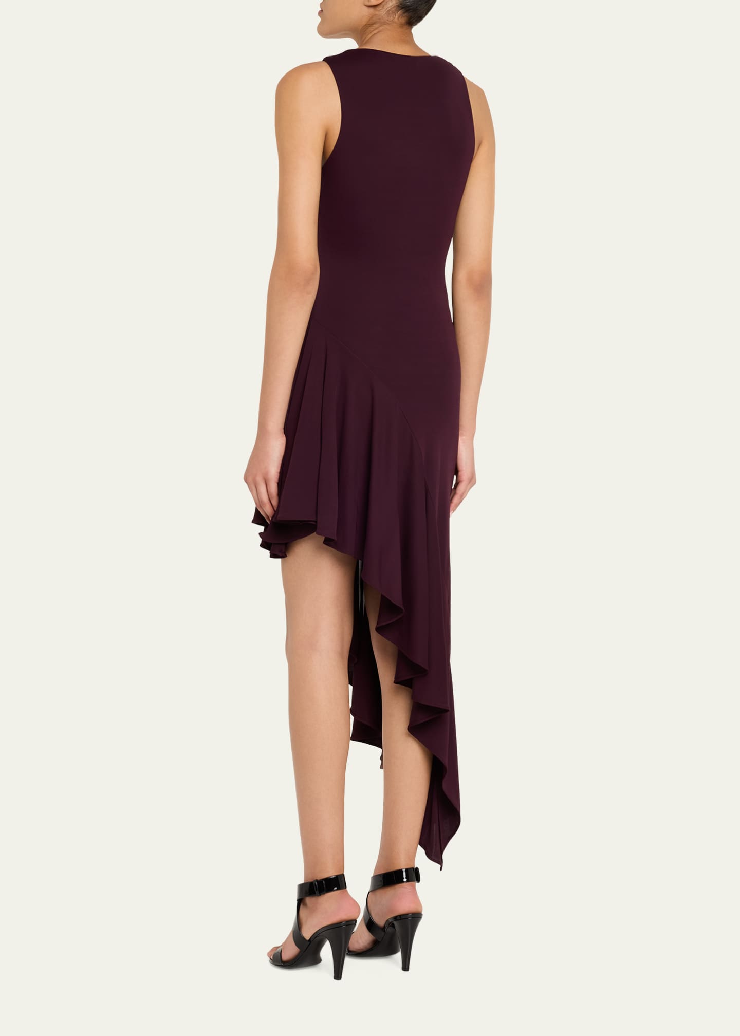 ALAIA Asymmetric Ruffle Jersey Sleeveless Midi Dress - Bergdorf Goodman