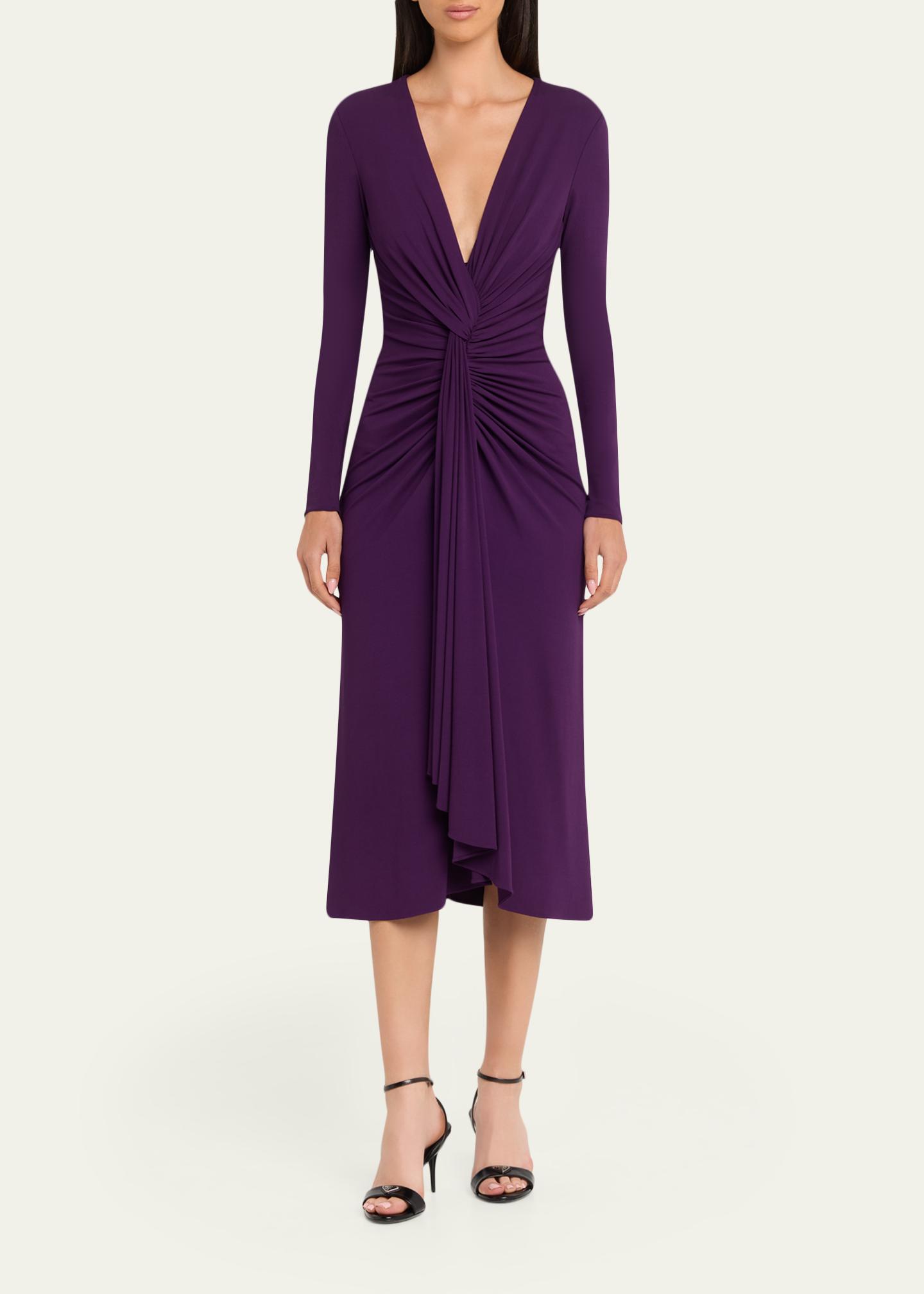 michael kors bridesmaid dresses Twist-Front Plunging V-Neck Midi-Dress - Amethyst Halter Sequin Crystal Backless Casual dresses This expertly SPRING SEASON Talla:40 Satin bridesmaid