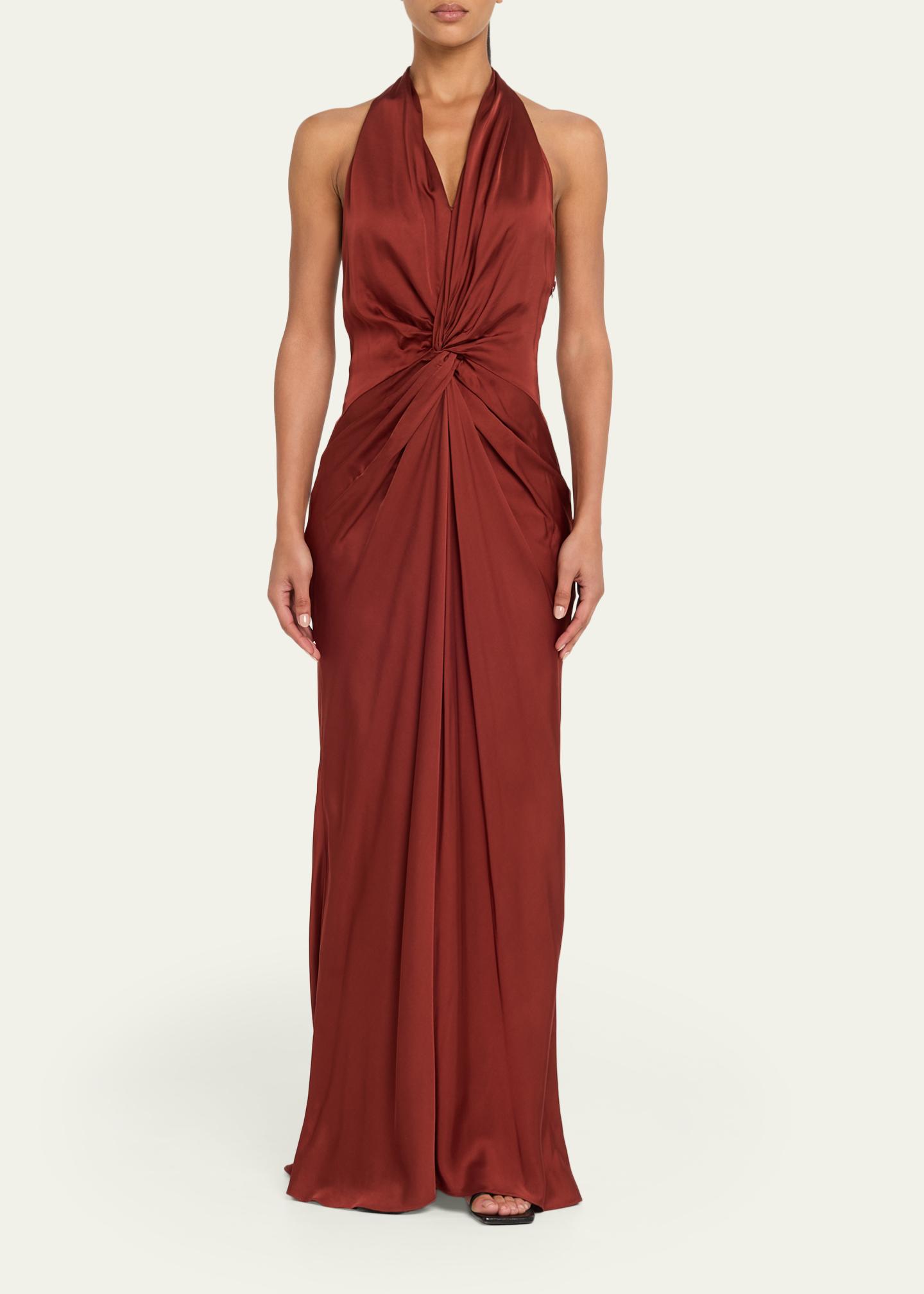 twist front halter infinity dress A.L.C. Mabel Twist-Front Gown Curve Friendly Wrap Dress