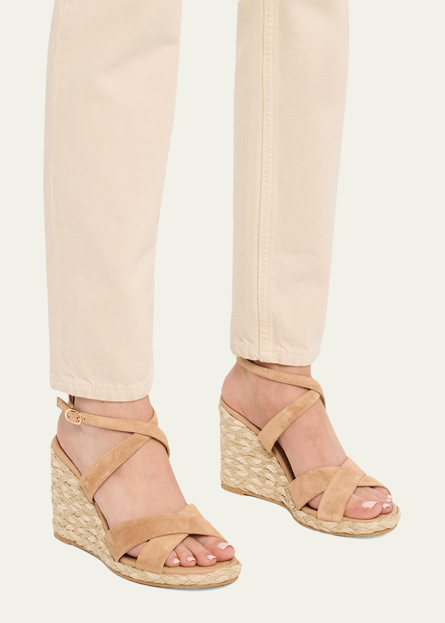 Stuart Weitzman 100mm Alyssa Suede Espadrille Wedge Sandals 