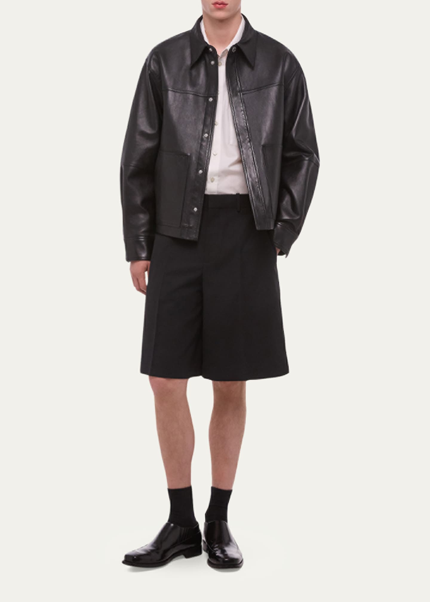 Helmut Lang Men's Bonded Leather Snap-Front Jacket - Bergdorf Goodman