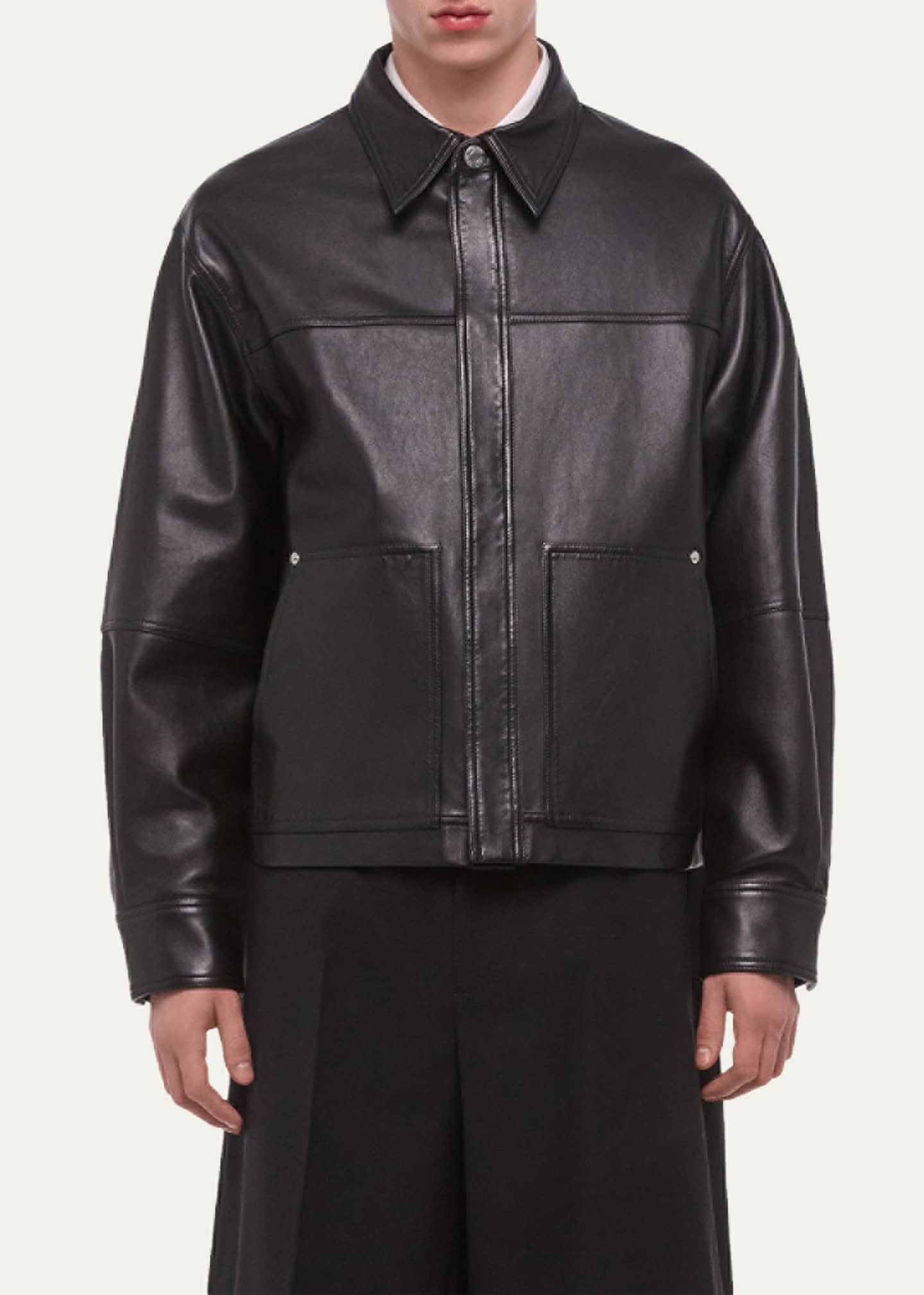 HELMUT LANG ブラックレザージャケット Helmut Lang Men's Bonded Leather Snap-Front Jacket - Bergdorf Goodman