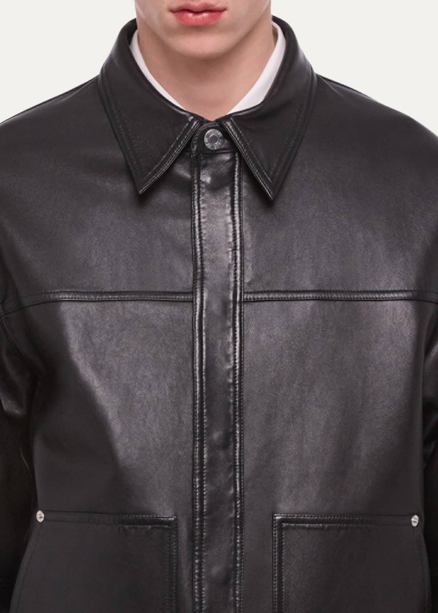 Helmut Lang Men's Bonded Leather Snap-Front Jacket - Bergdorf Goodman