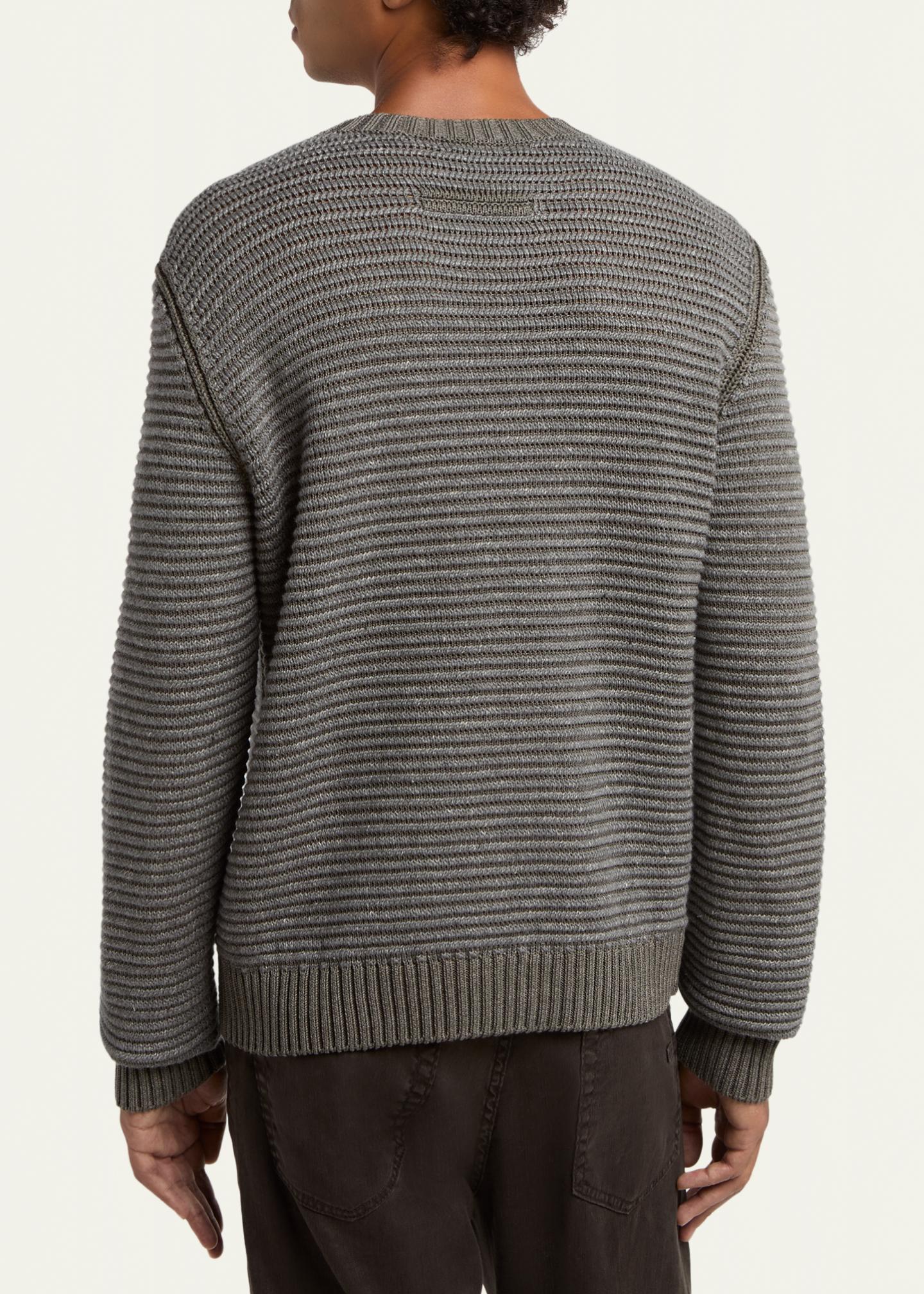 ZEGNA Men's Silk, Linen and Cashmere Ribbed Crewneck Sweater
