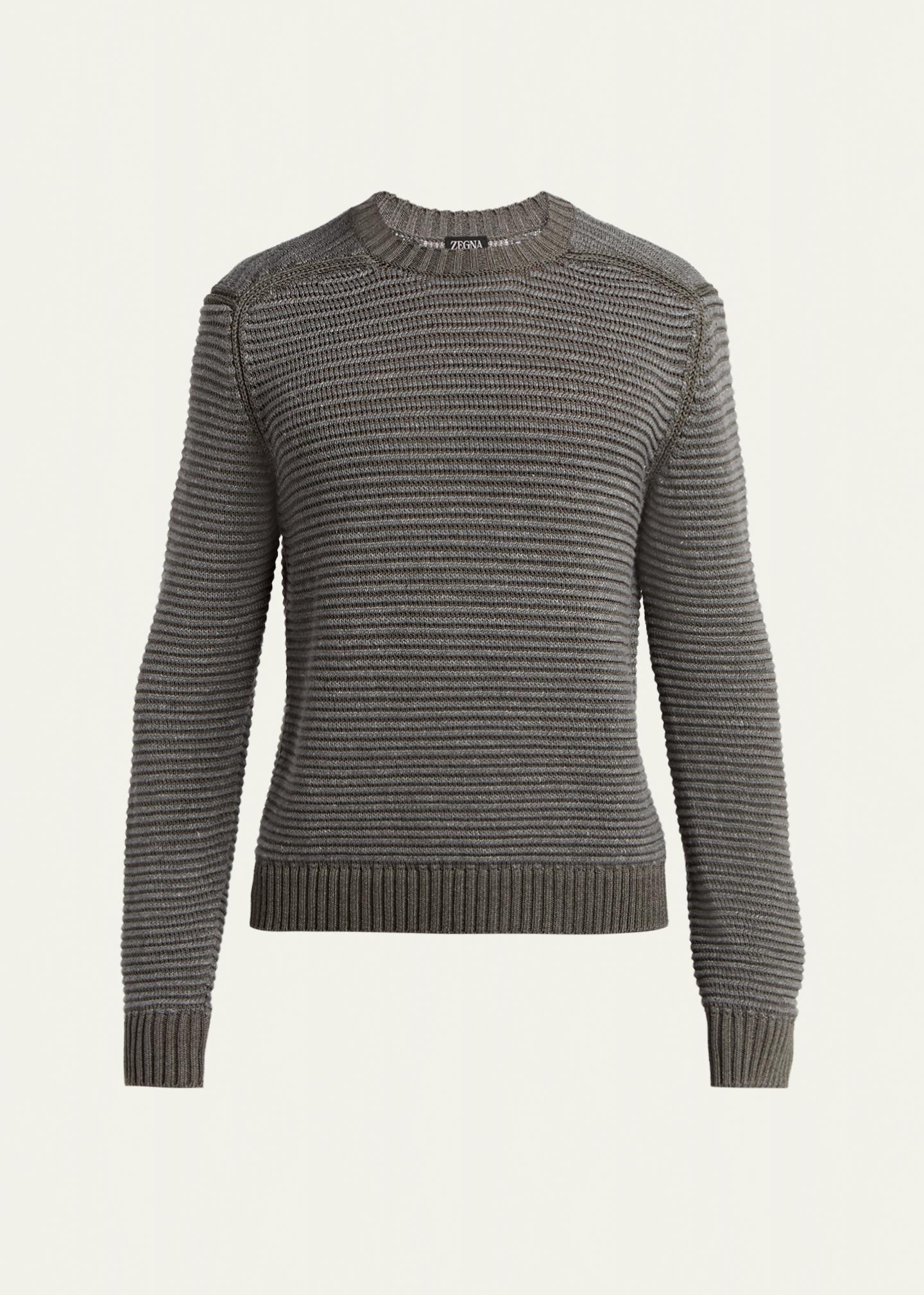 ZEGNA Men's Silk, Linen and Cashmere Ribbed Crewneck Sweater