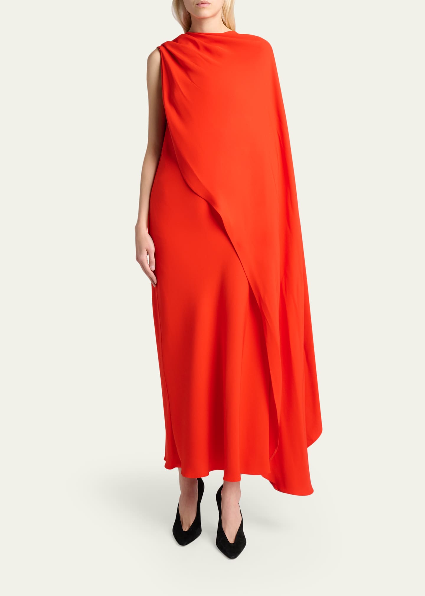 Balenciaga Silk-Wool Draped Cape Midi Dress - Bergdorf Goodman