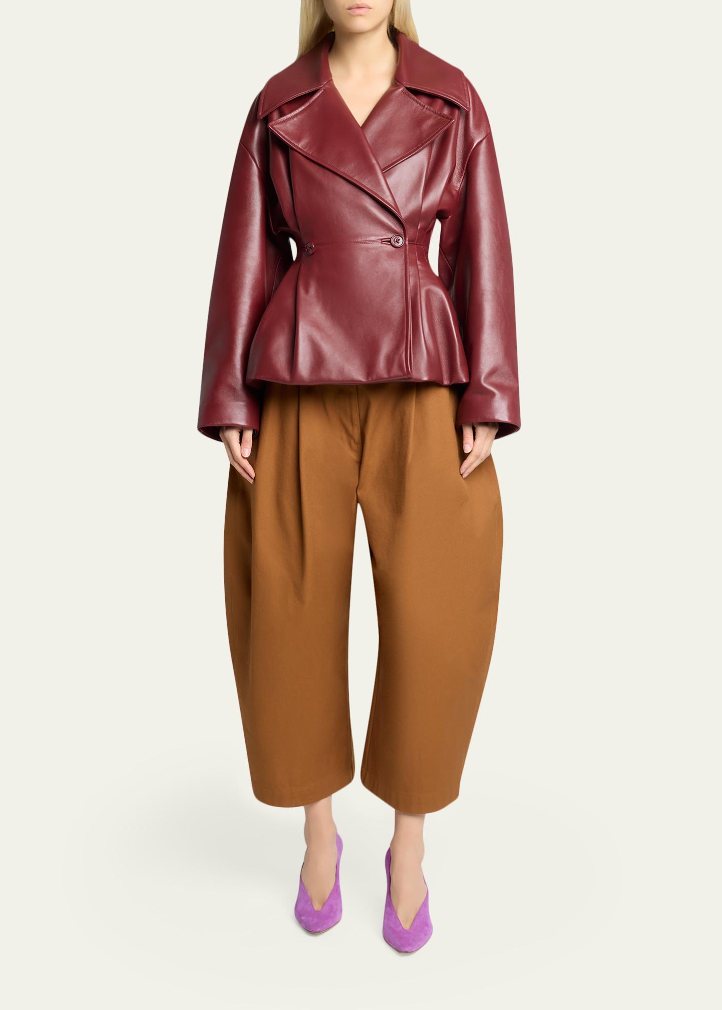 Balenciaga Pleated Leather Short Peplum Trench Coat - Bergdorf Goodman