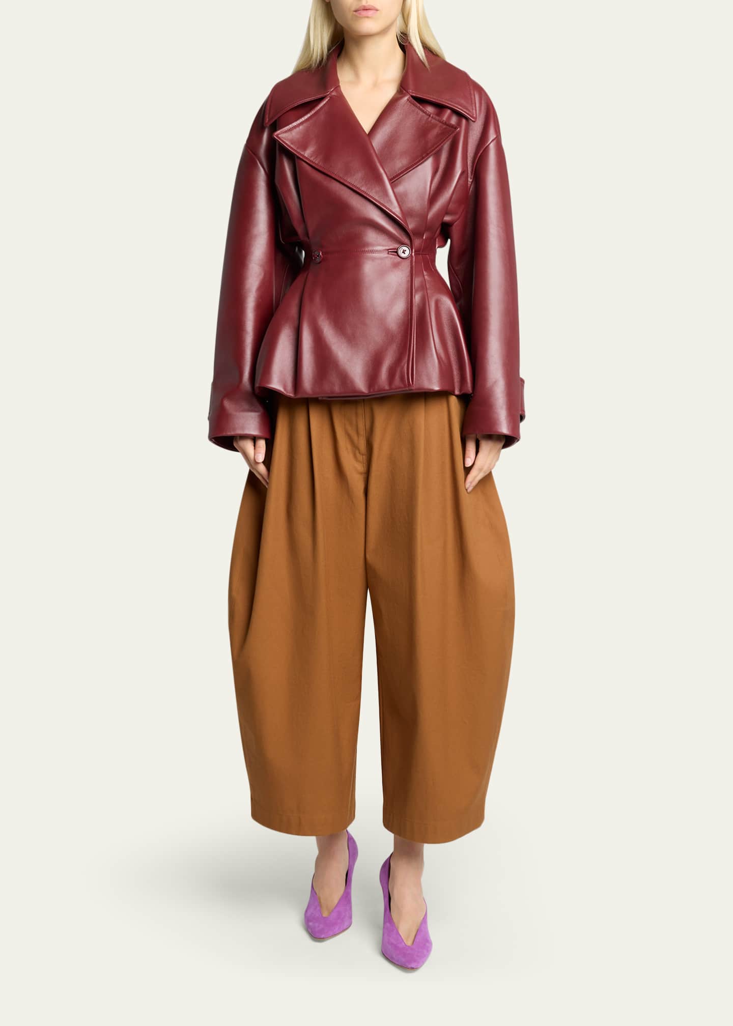 Balenciaga Pleated Barrel-Leg Ankle Bermuda Pants - Bergdorf Goodman