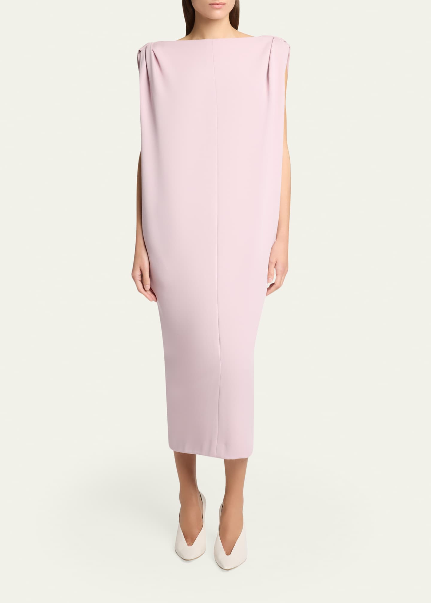 Balenciaga Gathered-Shoulder High-Neck Midi Sack Dress, Fuxia, Women's, 36, Cocktail & Party Wedding Guest Dresses Midi Dresses