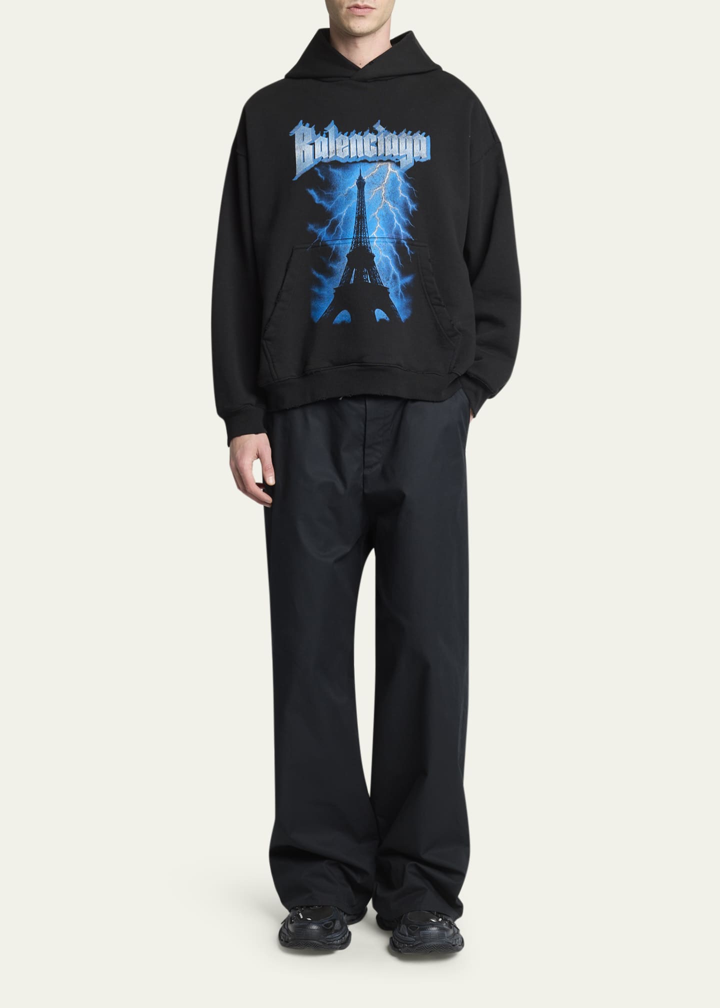 Balenciaga Men's Paris Thunderstorm Medium-Fit Hoodie - Bergdorf