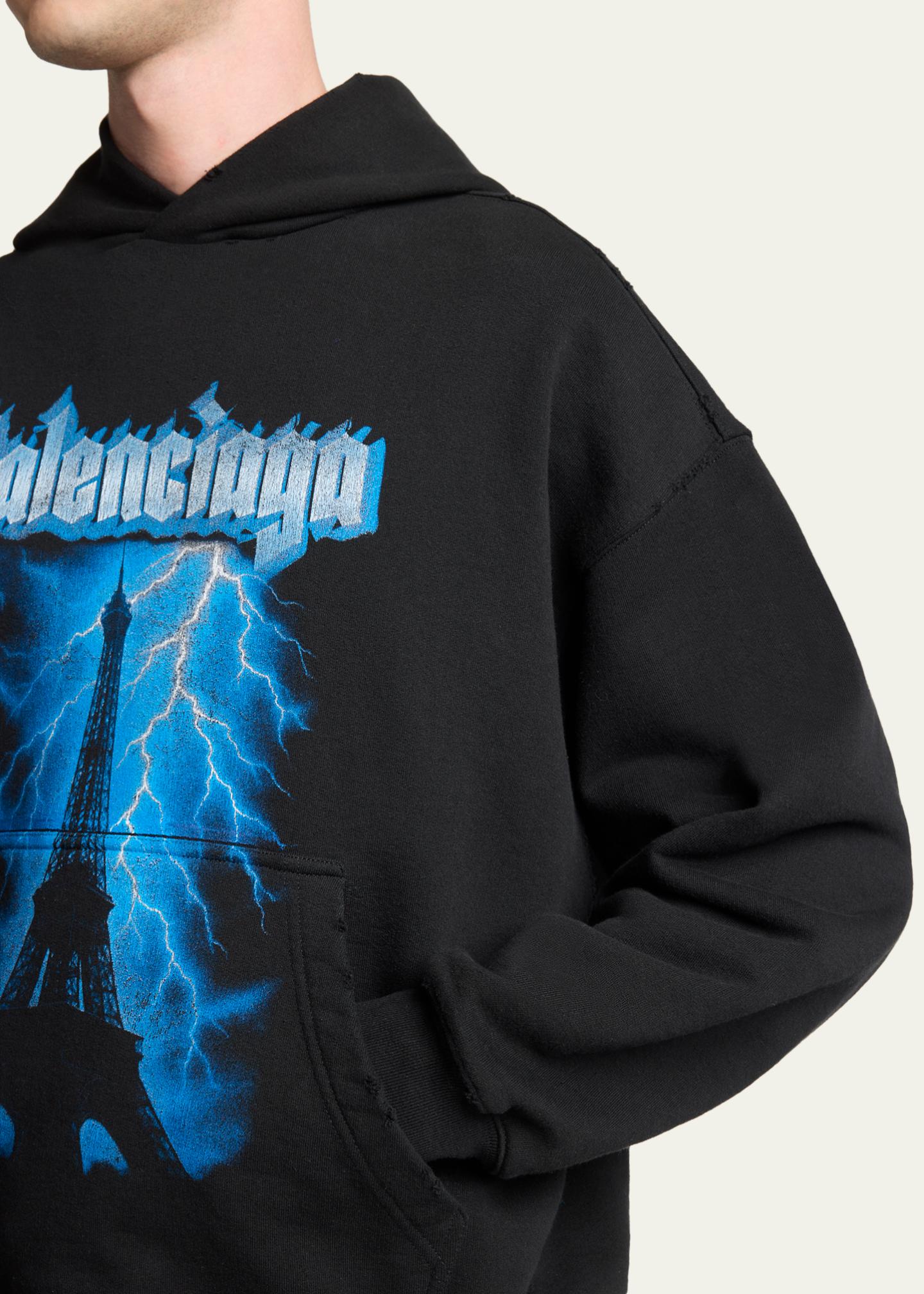 Balenciaga Men's Paris Thunderstorm Medium-Fit Hoodie - Bergdorf