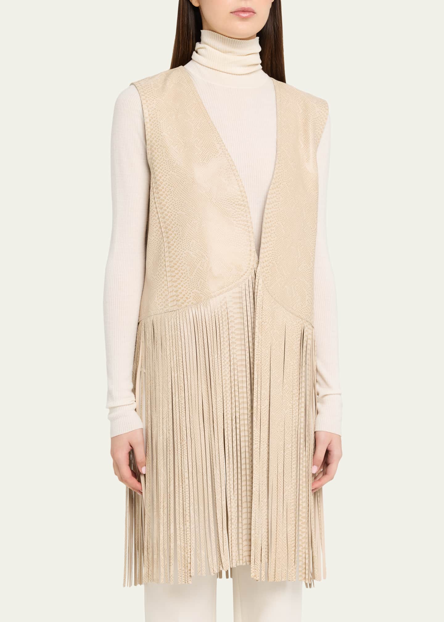 Kobi Halperin Angela Fringe Leather Women Vest - Ecru Multi