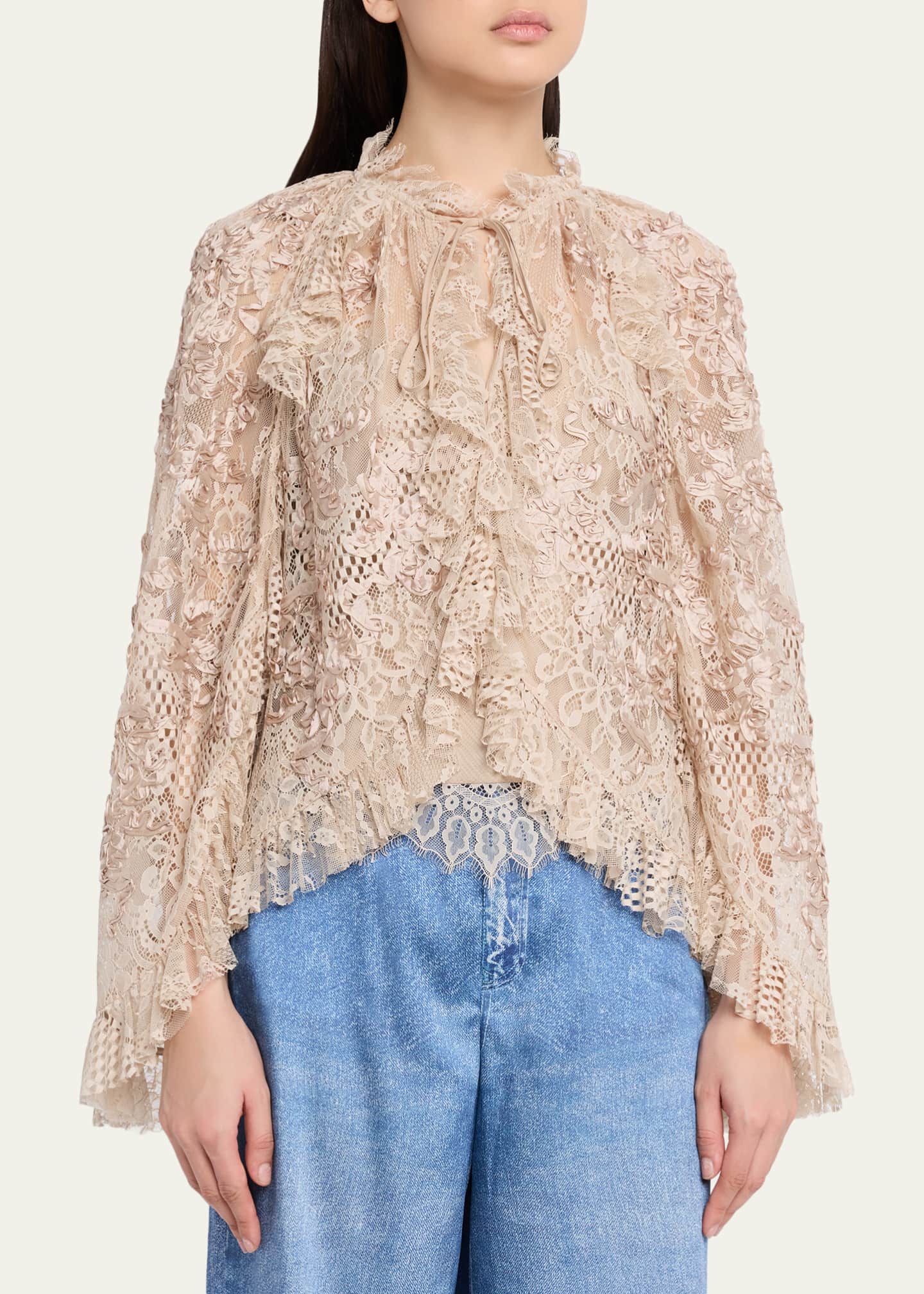 Kobi Halperin Harmony Ruffle-Trim Lace Blouse - Bergdorf Goodman