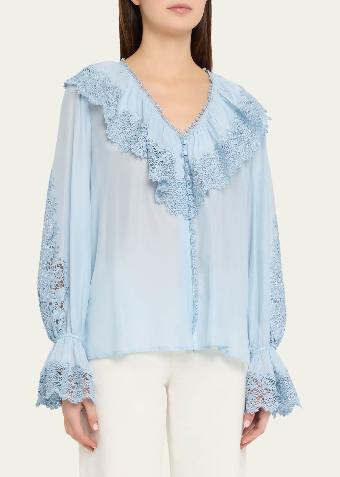 Kobi Halperin Arielle Lace-Trim Ruffle Blouse - Bergdorf Goodman