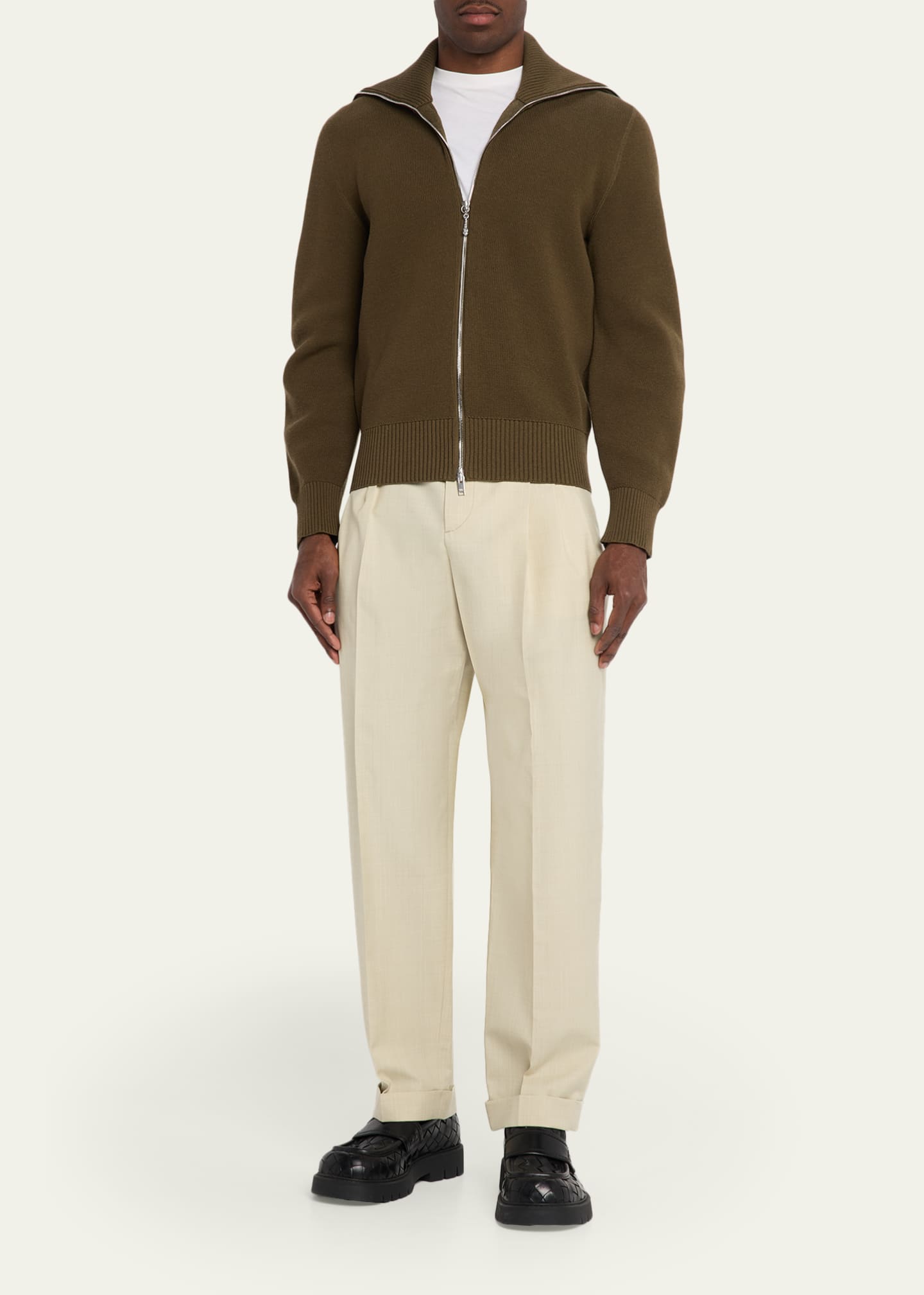 Bottega Veneta Men's Wool and Cotton Knit Full-Zip Cardigan