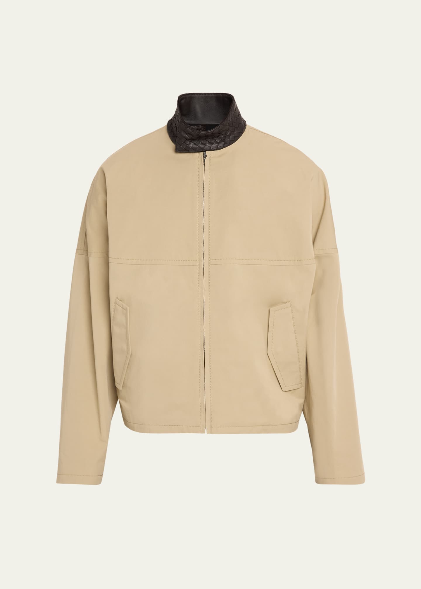 Bottega Veneta Men's Intrecciato Leather-Collar Cotton Blouson