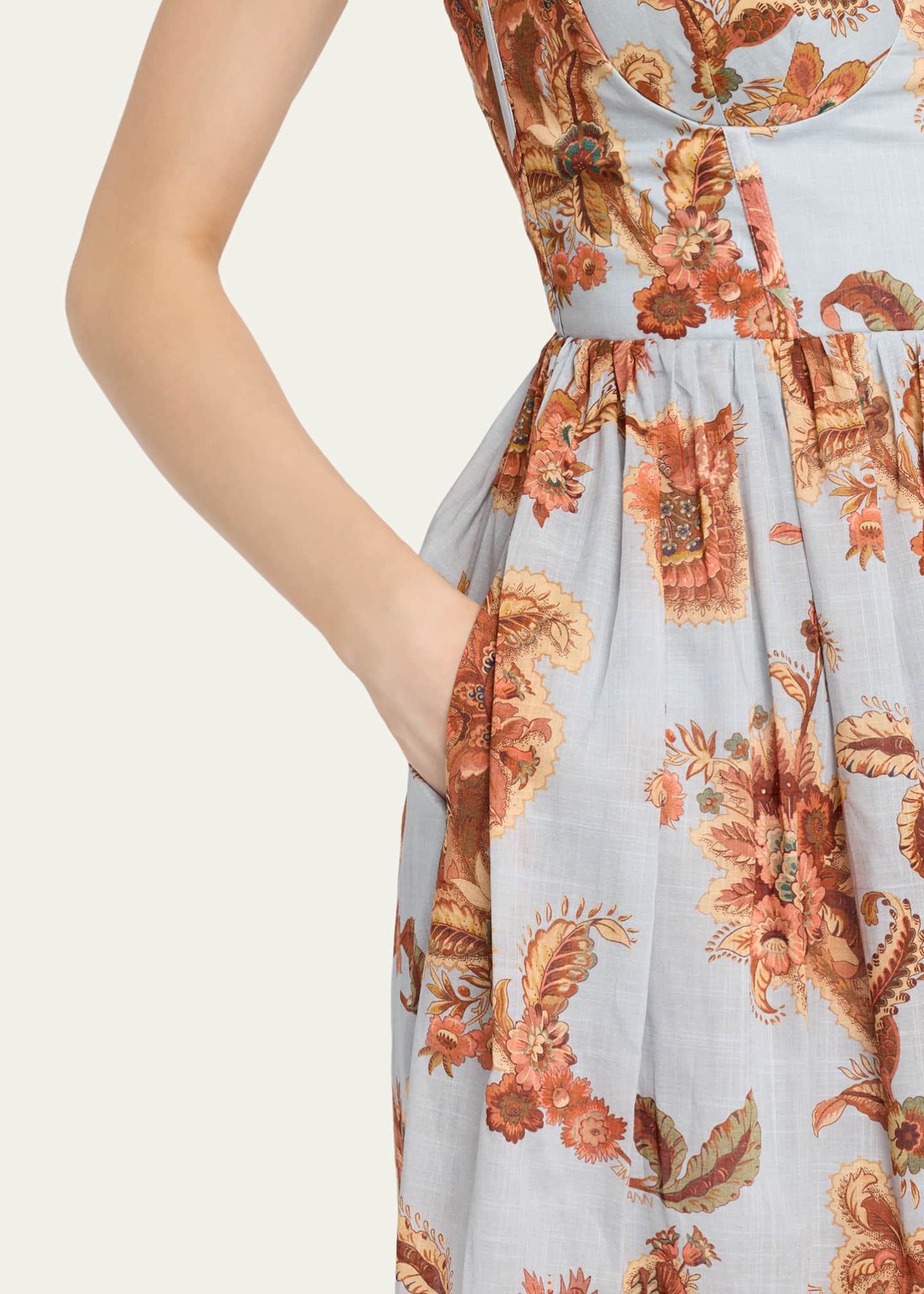 floral midi dress with pockets Watercolor Nymphéas Blue Floral Midi Dress