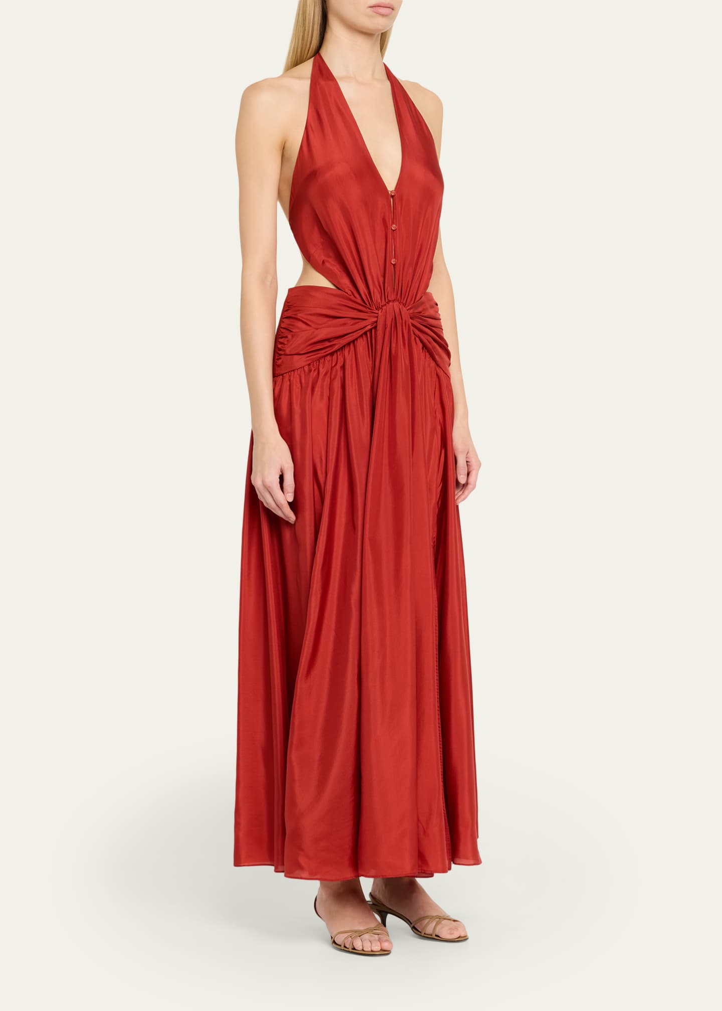 Zimmermann Indra Plunge Halter Maxi Dress in Red - Size 0 / XS