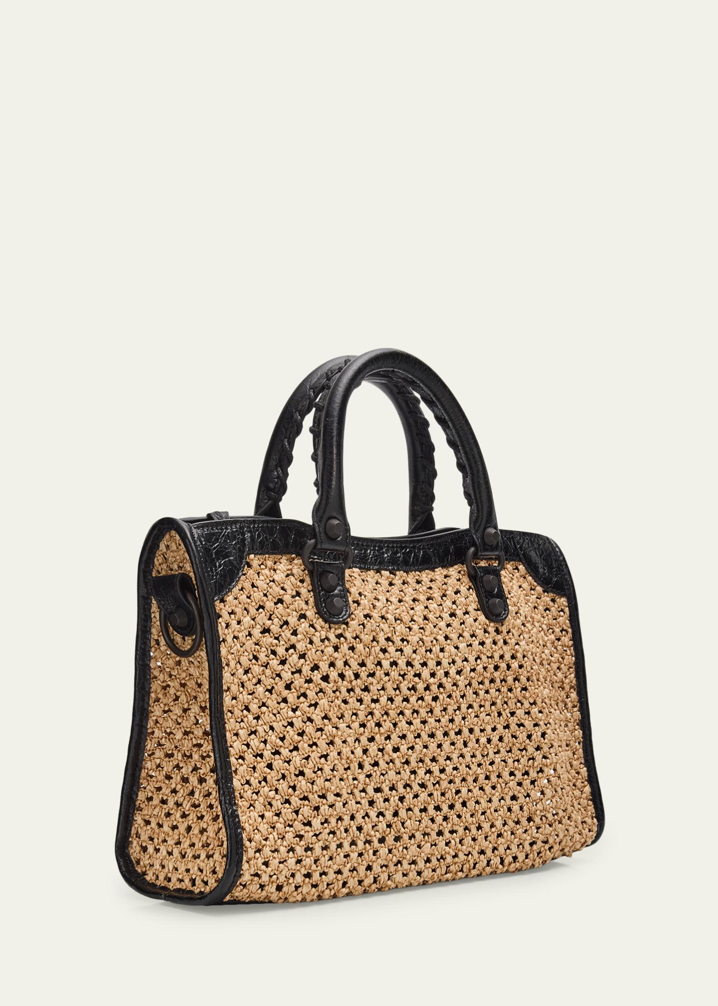 Balenciaga Le City Woven Leather-Trim Top-Handle Bag - Bergdorf