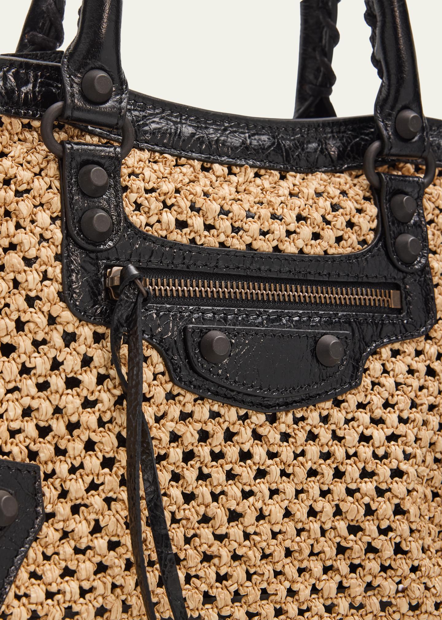 Balenciaga Le City Woven Leather-Trim Top-Handle Bag - Bergdorf
