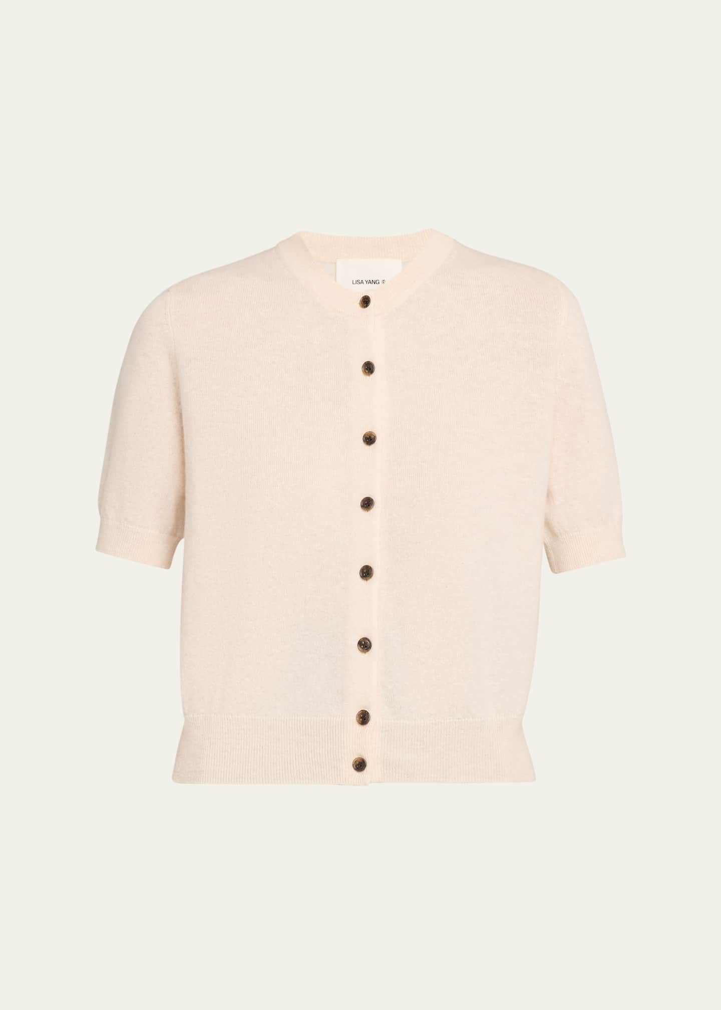 Lisa Yang Marene Short-Sleeve Cashmere Crewneck Cardigan